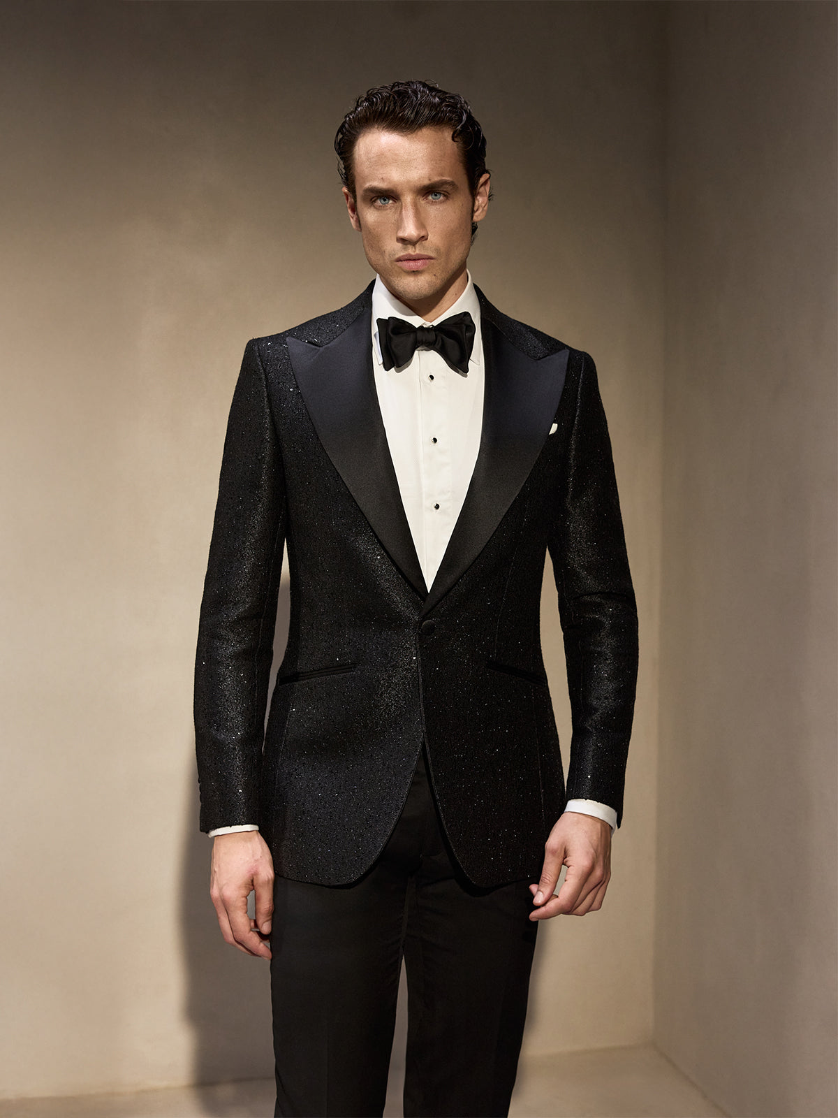 SACOU SMOKING MADE TO MEASURE NEGRU TESATURA CARLO POZZI