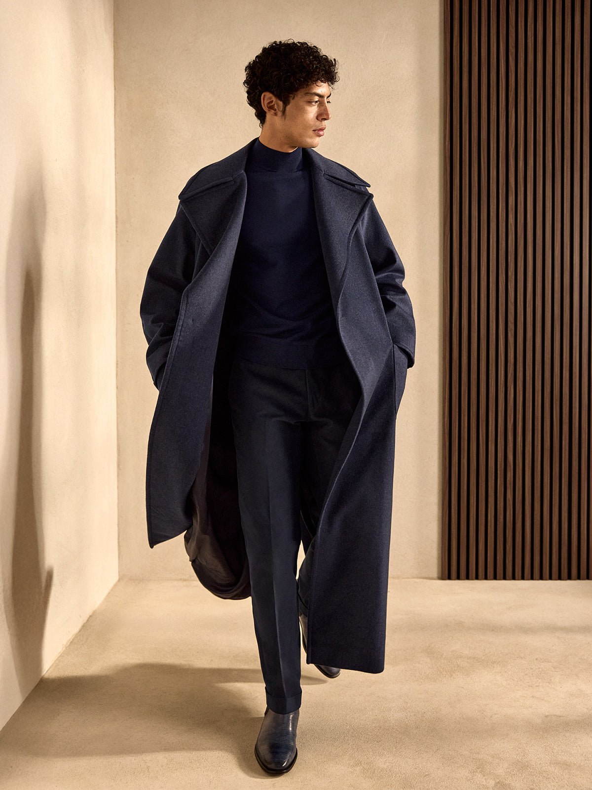 Palton navy oversize Bespoke, tesatura casmir Loro Piana - Viggo