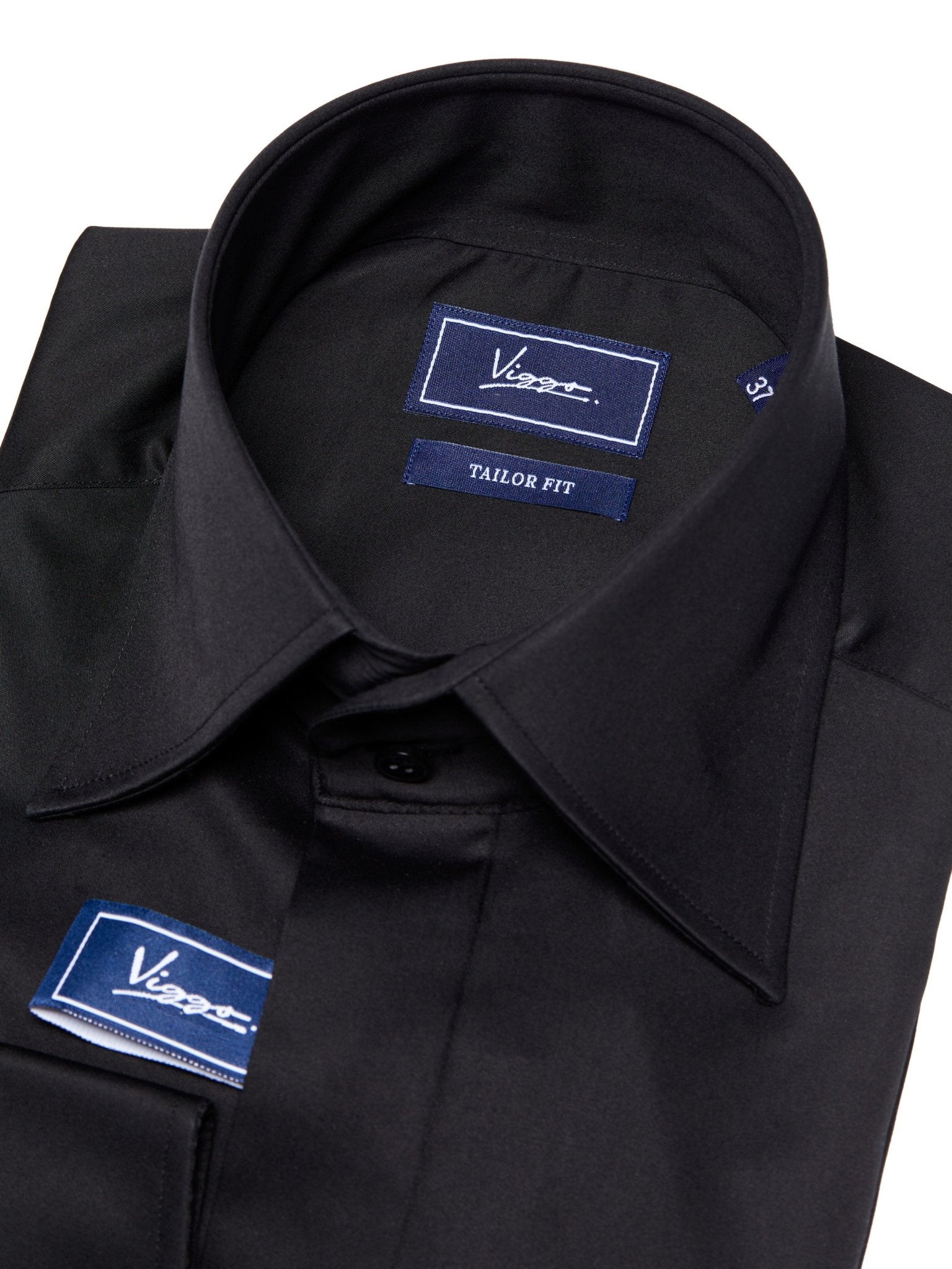 Black shirt, slanted cuff with button or cuffs