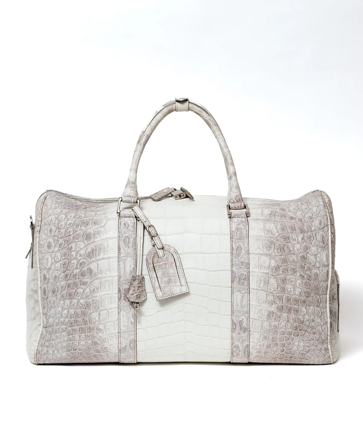 Geanta de voiaj alb cu gri piele crocodil