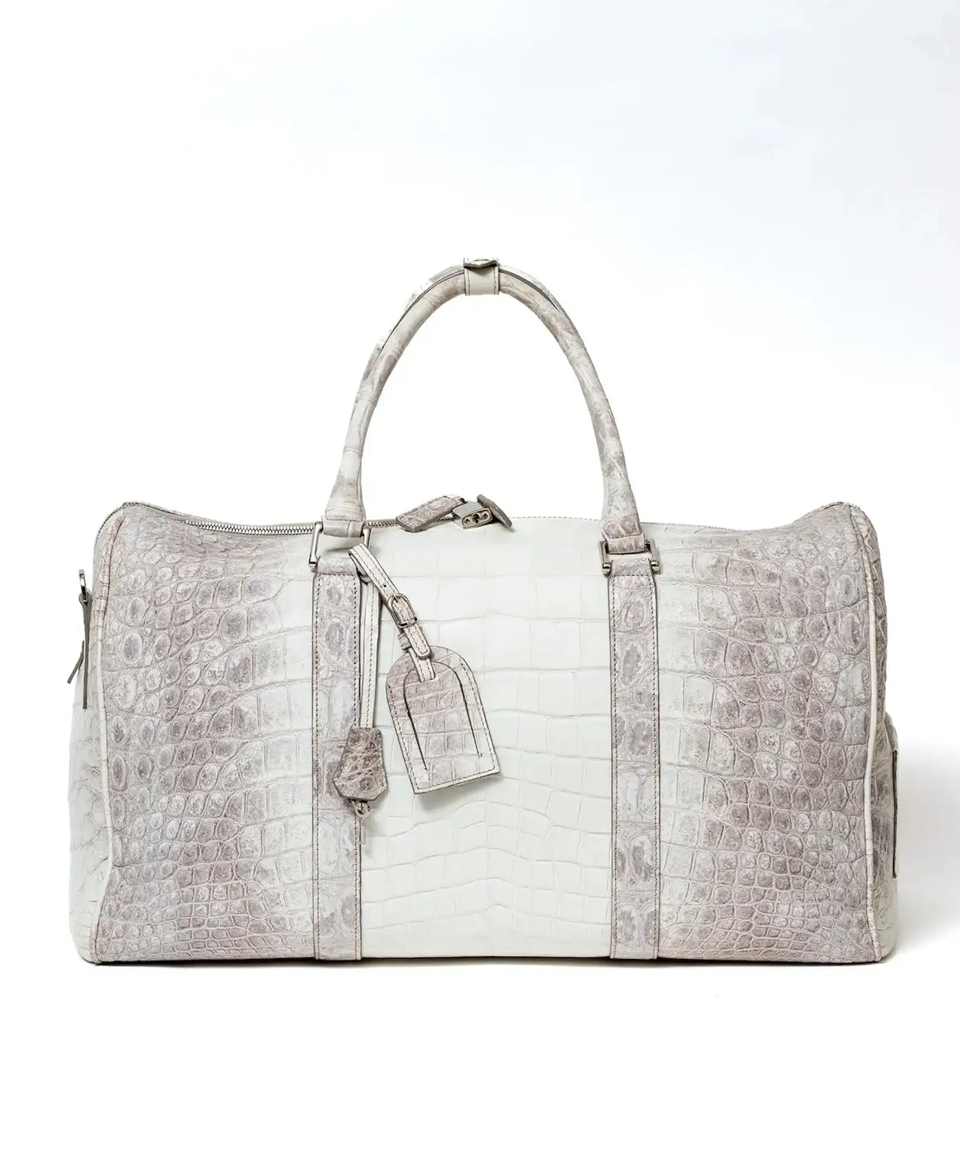 Geanta de voiaj alb cu gri piele crocodil