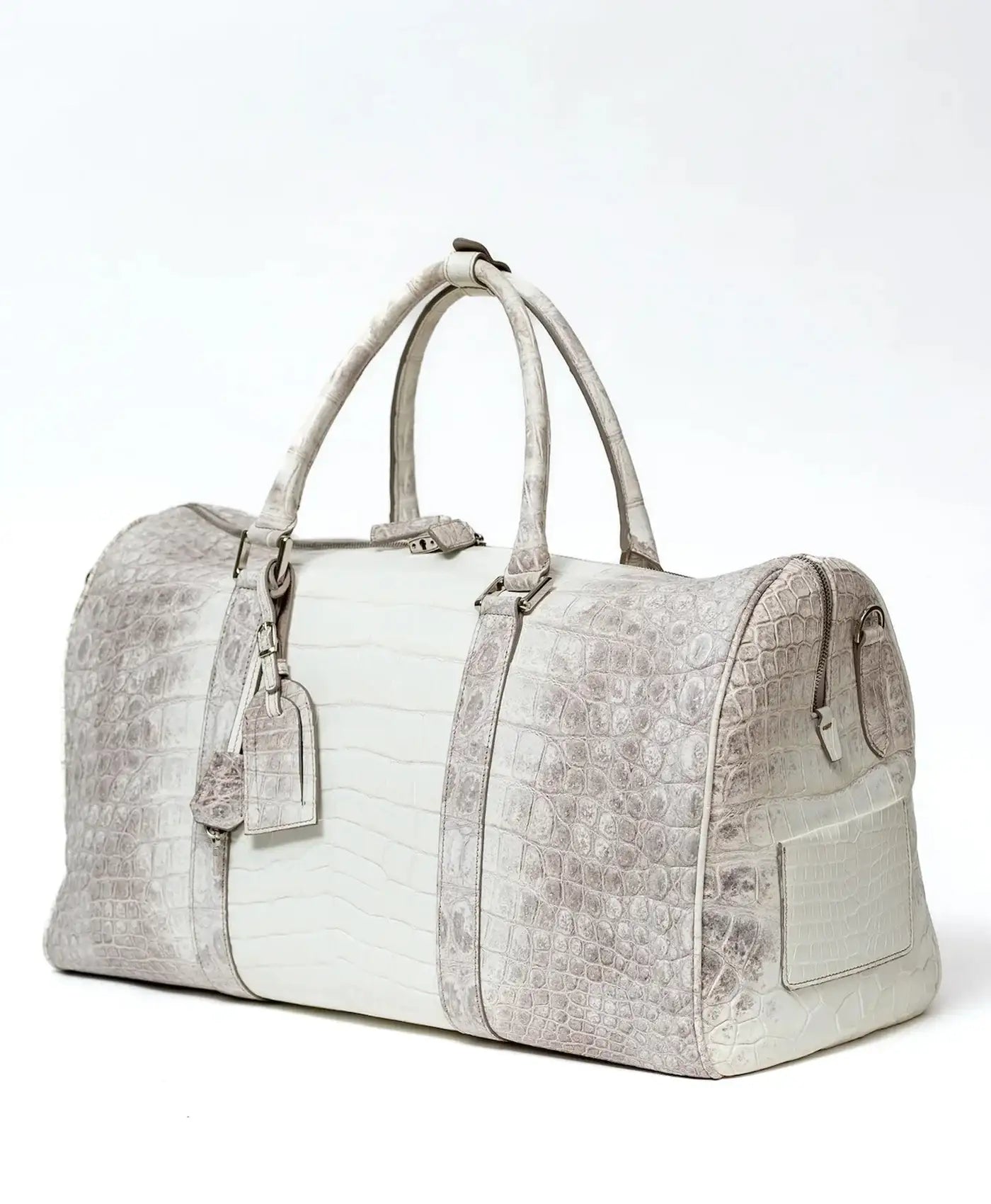 Geanta de voiaj alb cu gri piele crocodil