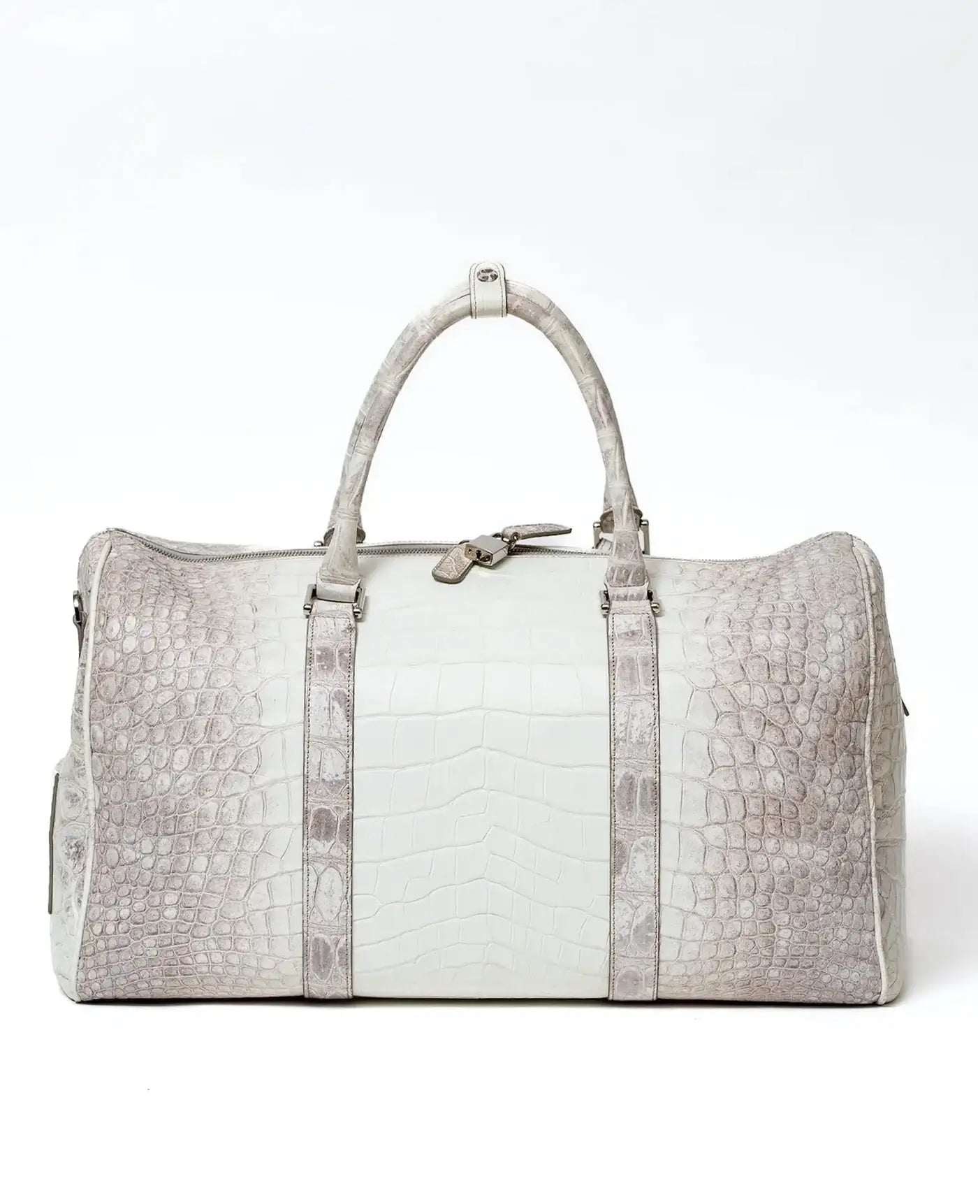 Geanta de voiaj alb cu gri piele crocodil