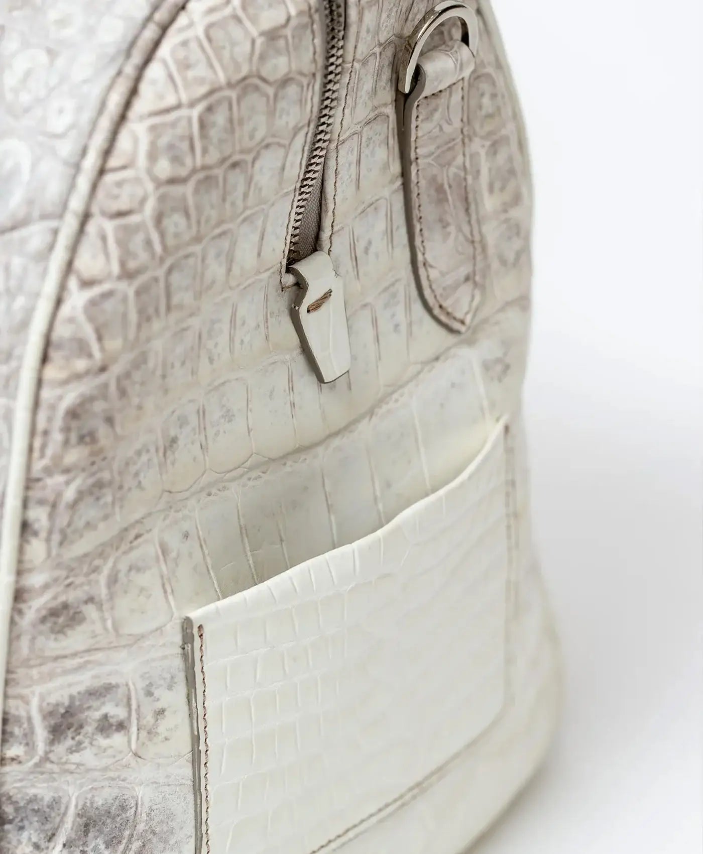 Geanta de voiaj alb cu gri piele crocodil