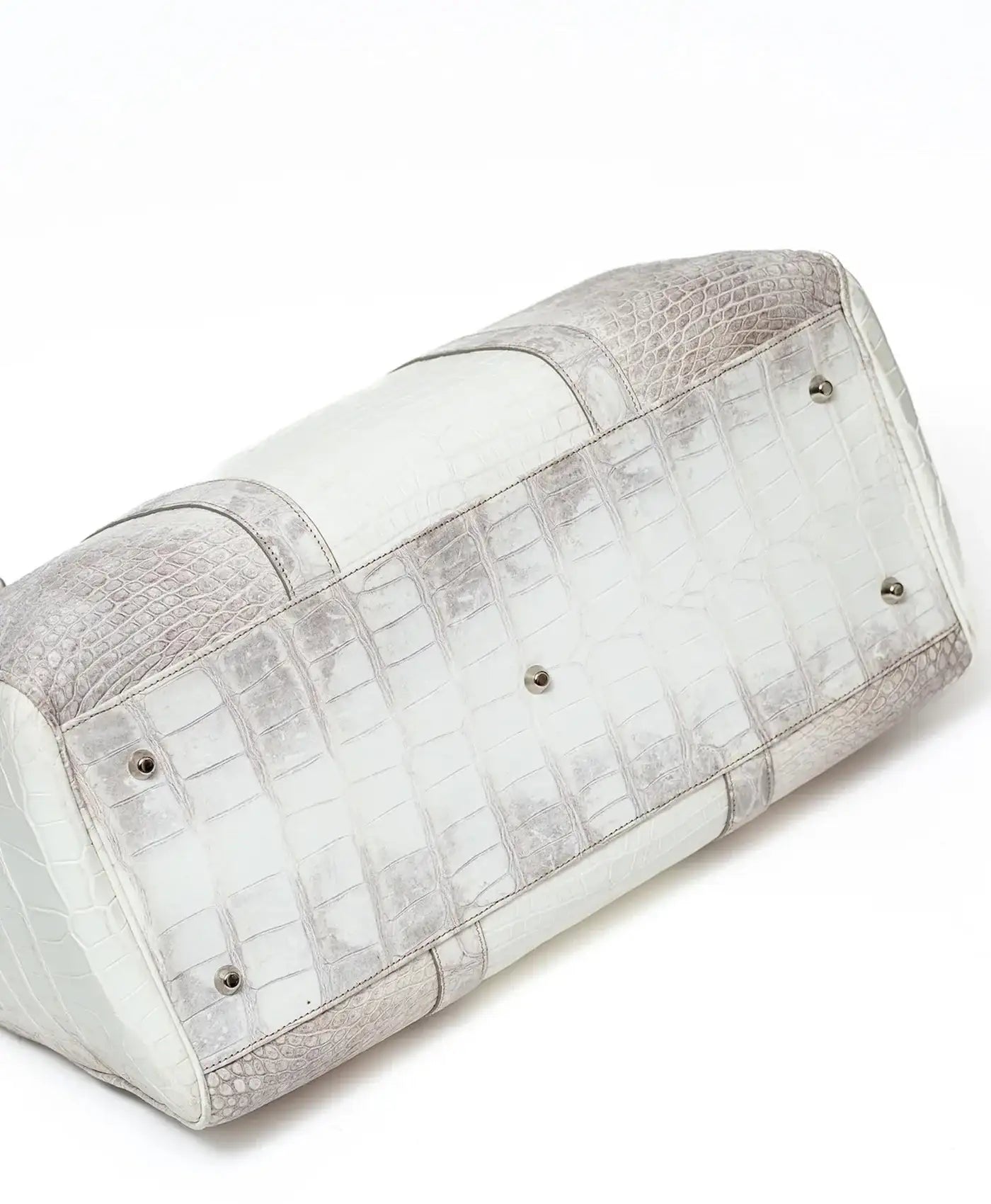 Geanta de voiaj alb cu gri piele crocodil