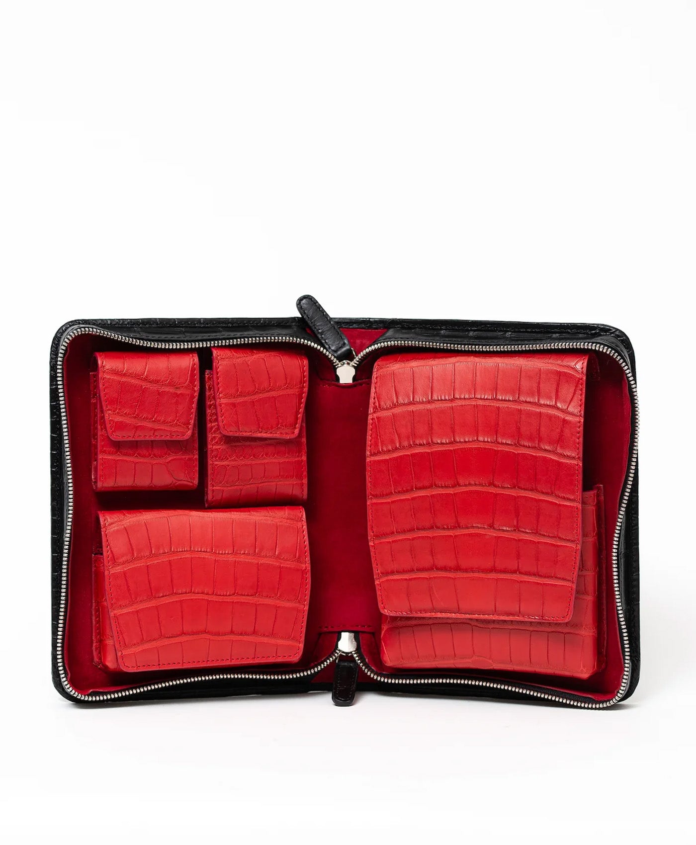 Etui trabucuri piele crocodil, negru mat