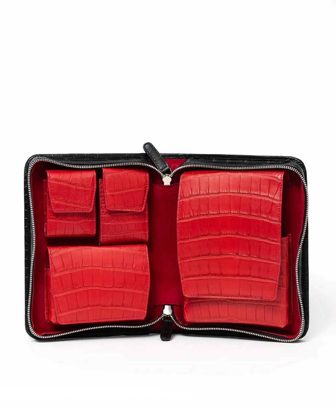 Etui trabucuri piele crocodil, negru mat