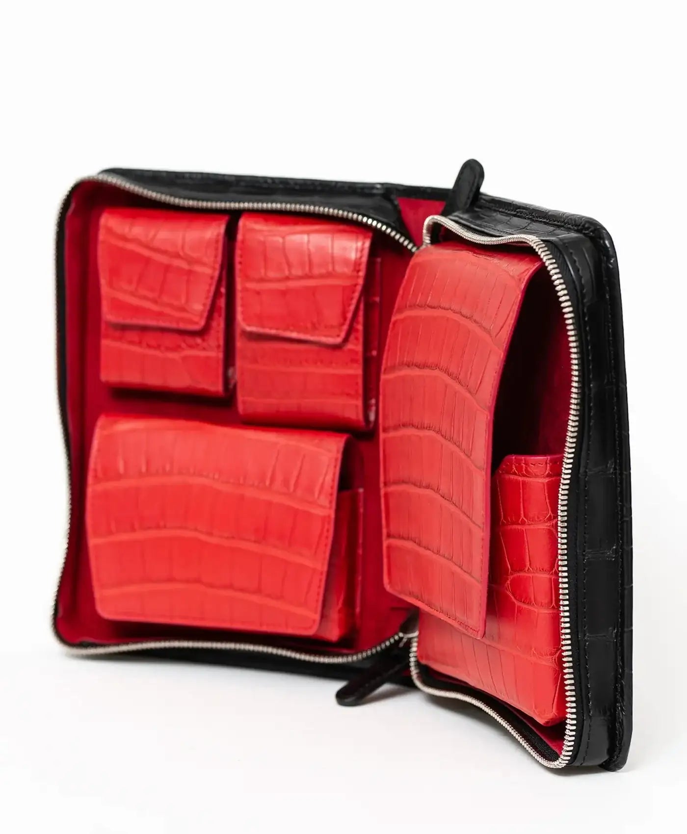 Etui trabucuri piele crocodil, negru mat