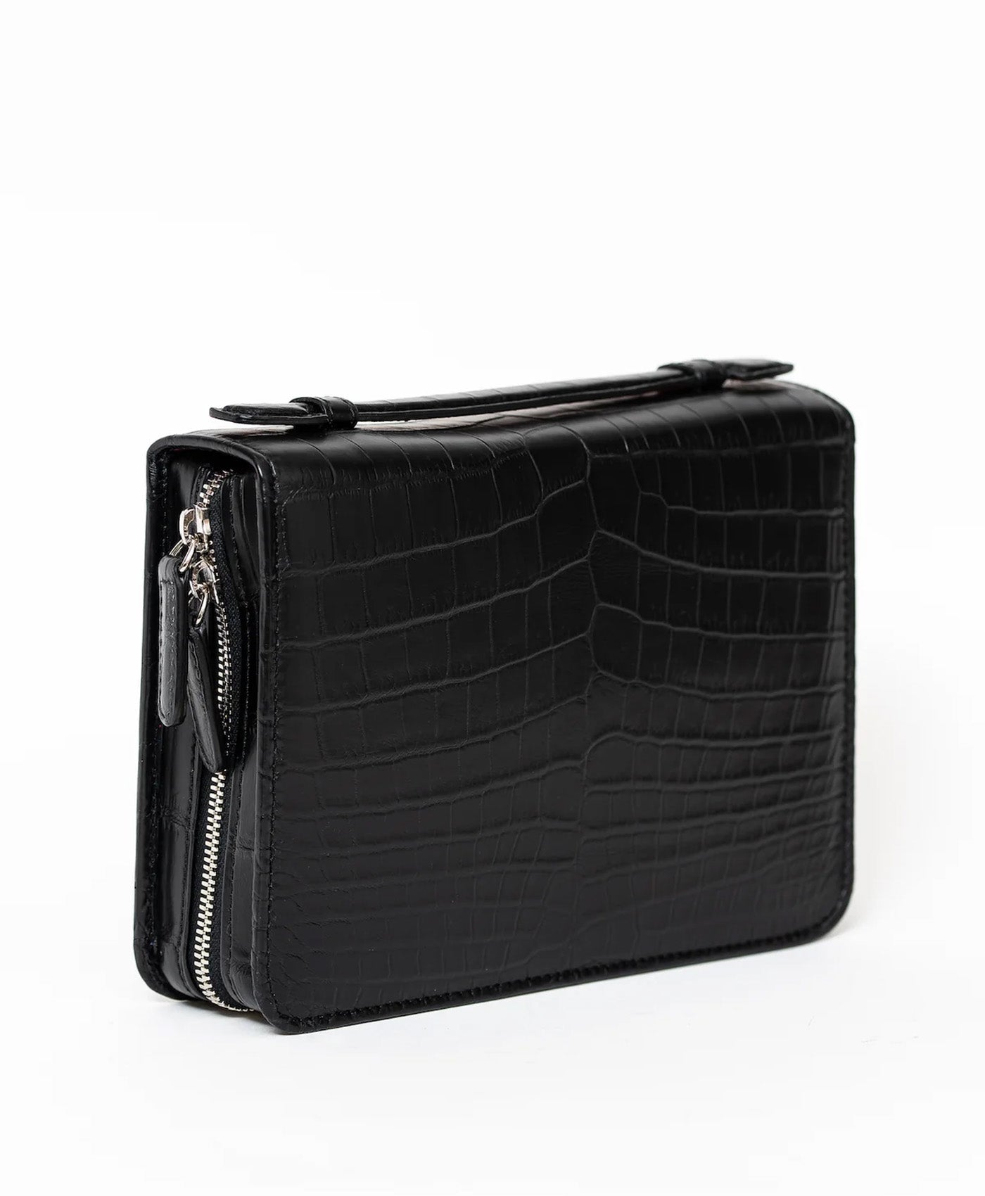 Etui trabucuri piele crocodil, negru mat