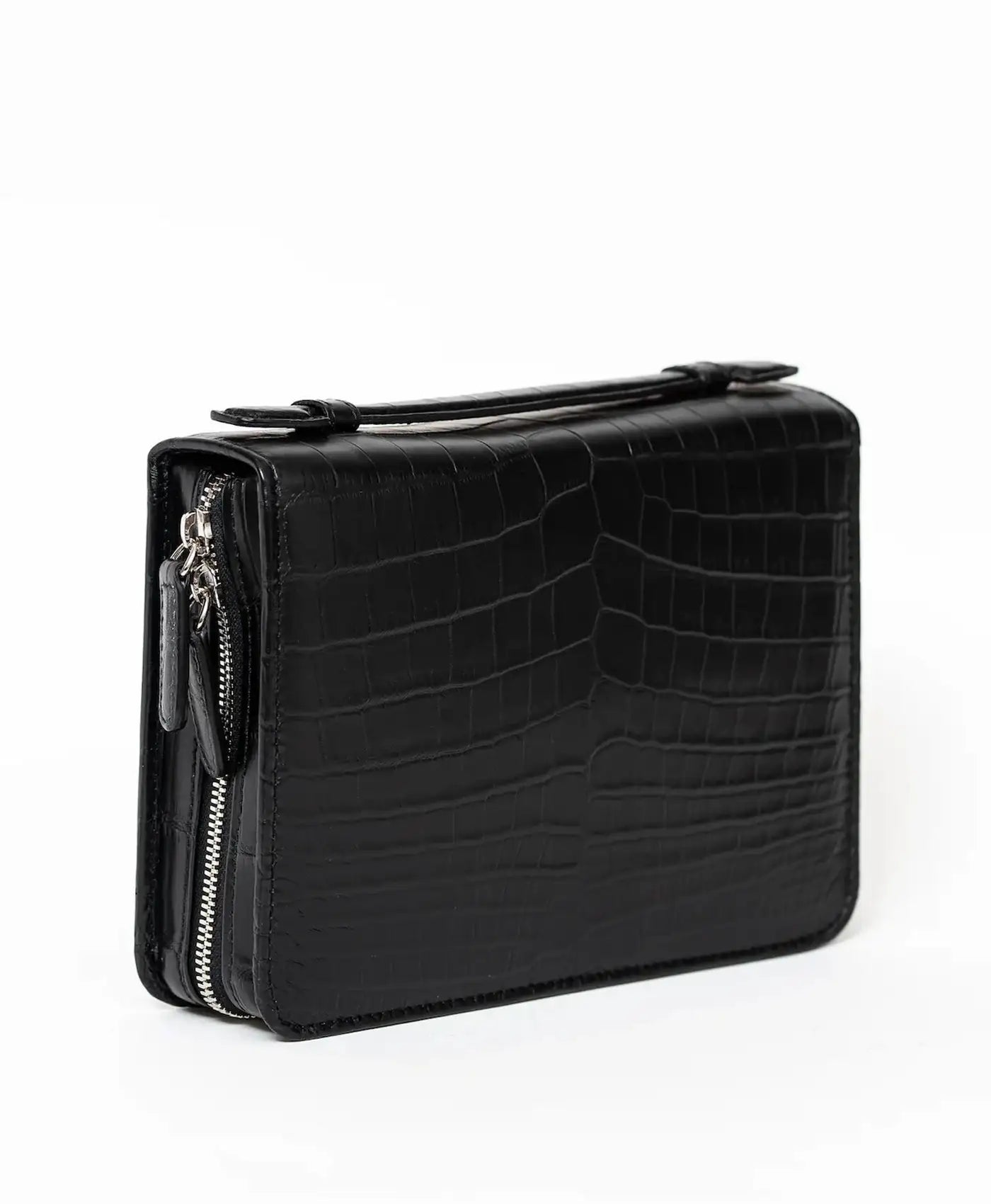 Etui trabucuri piele crocodil, negru mat