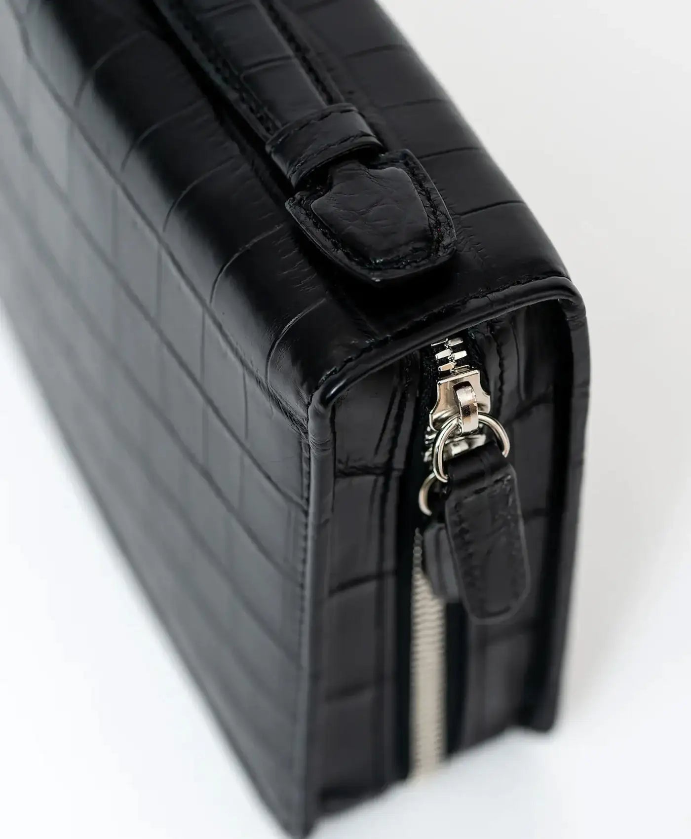 Etui trabucuri piele crocodil, negru mat