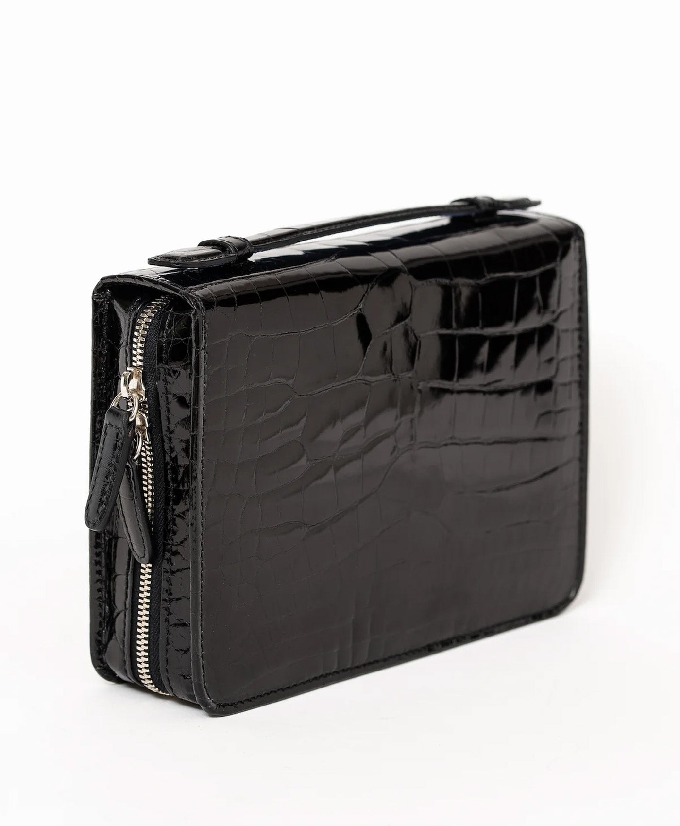 Etui trabucuri piele crocodil, negru lucios