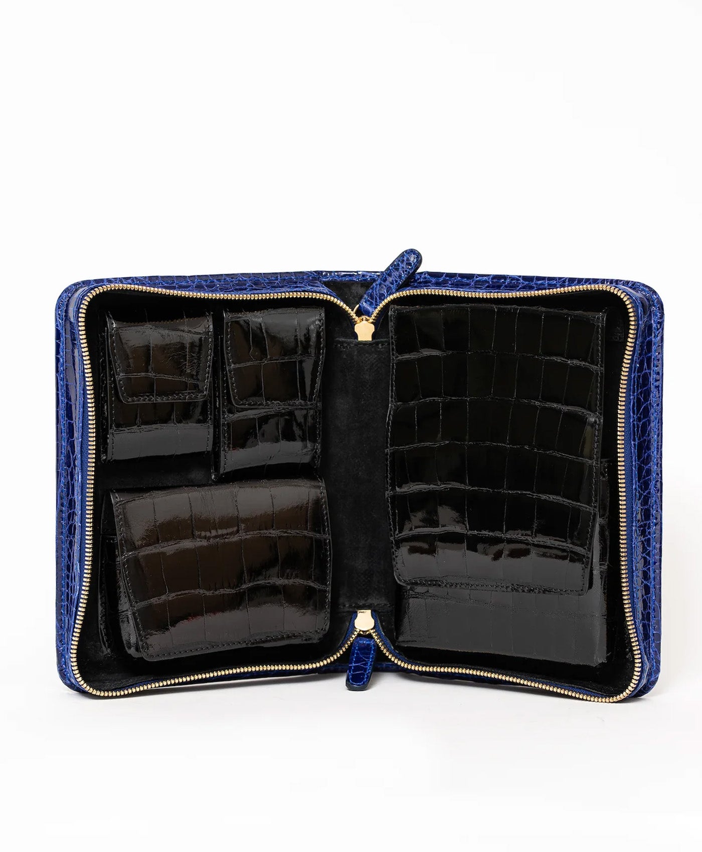 Etui trabucuri piele crocodil, albastru lucios