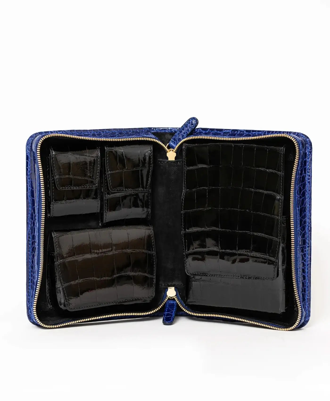 Etui trabucuri piele crocodil, albastru lucios