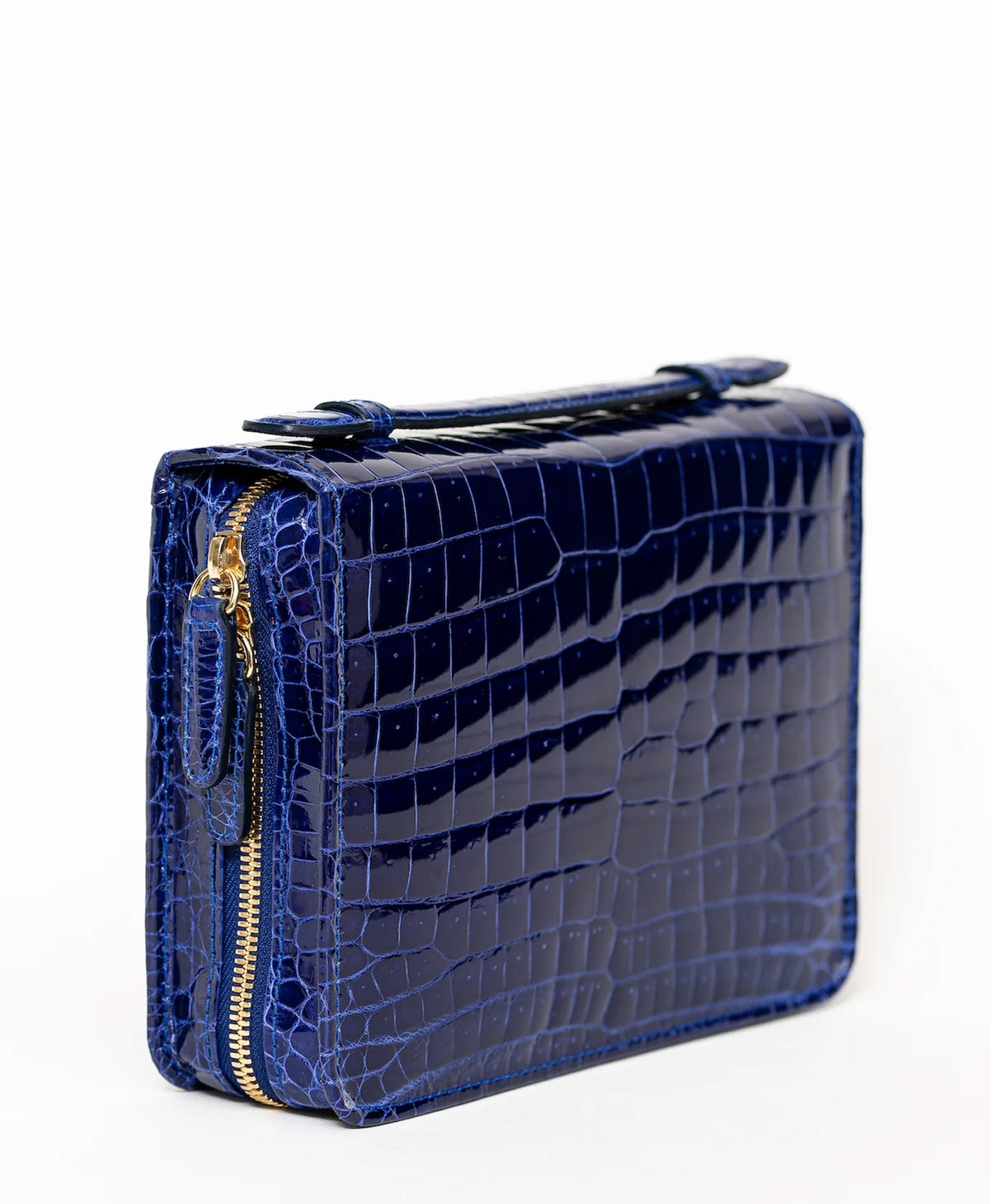 Etui trabucuri piele crocodil, albastru lucios