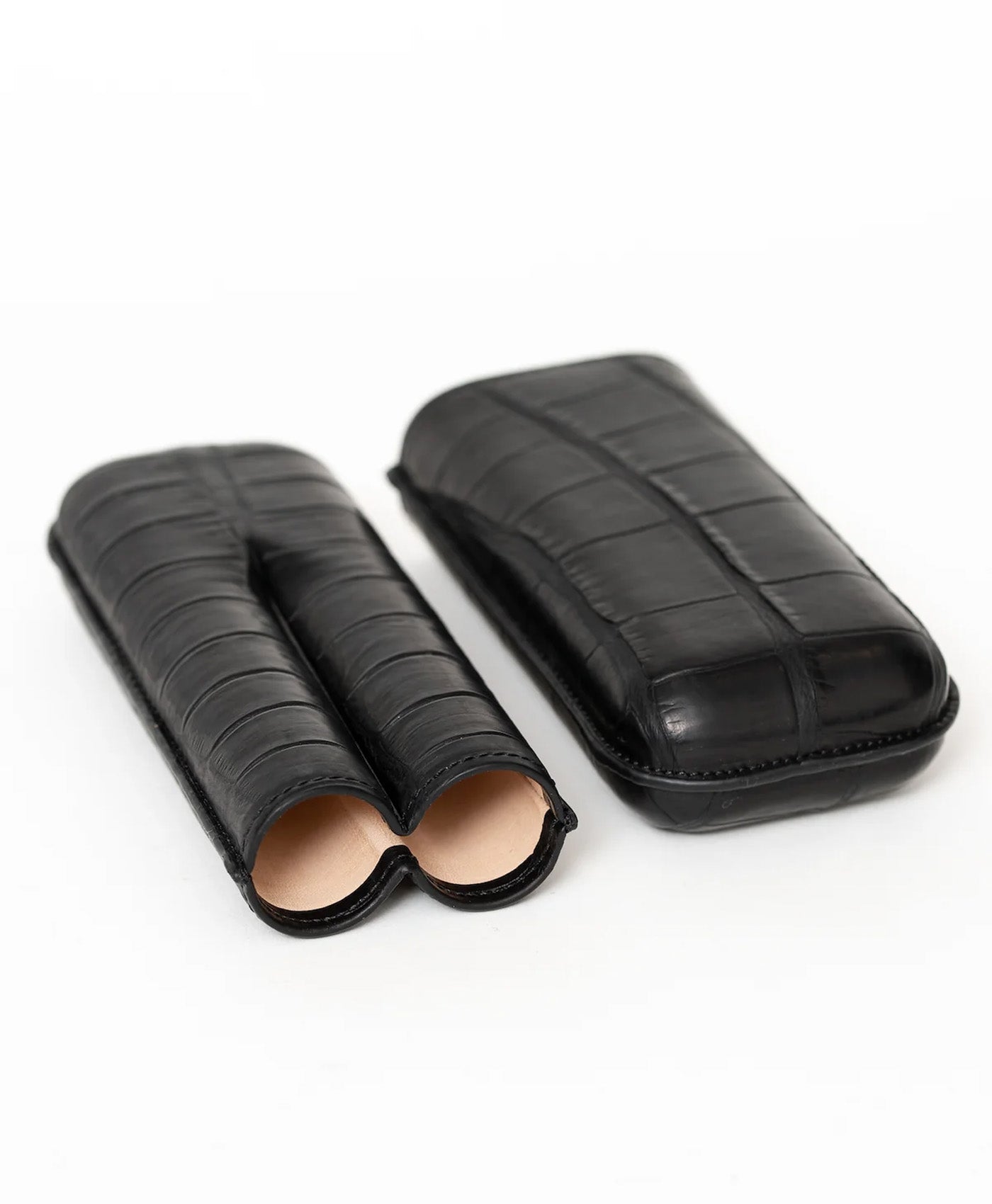 Etui negru 2 trabucuri piele crocodil