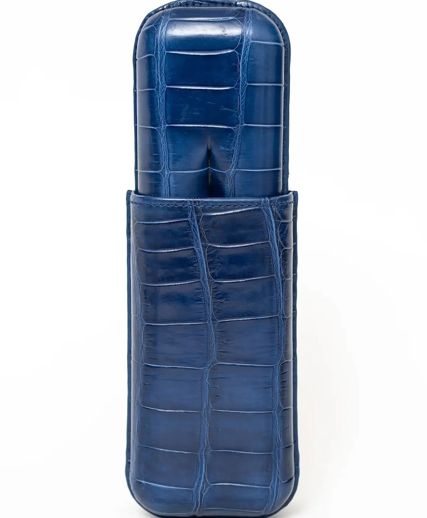 Etui albastru 2 trabucuri piele crocodil