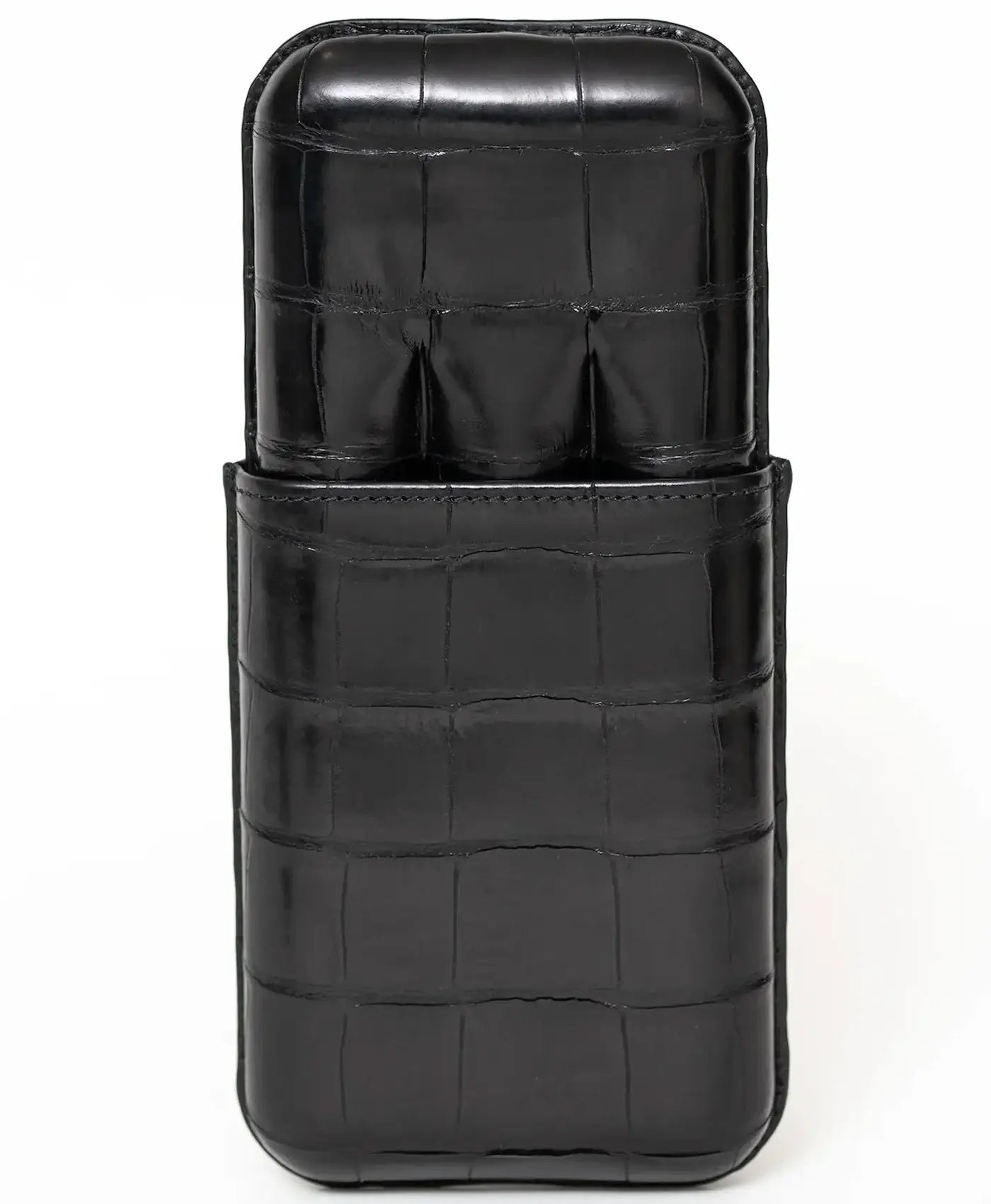 Etui negru 3 trabucuri piele crocodil