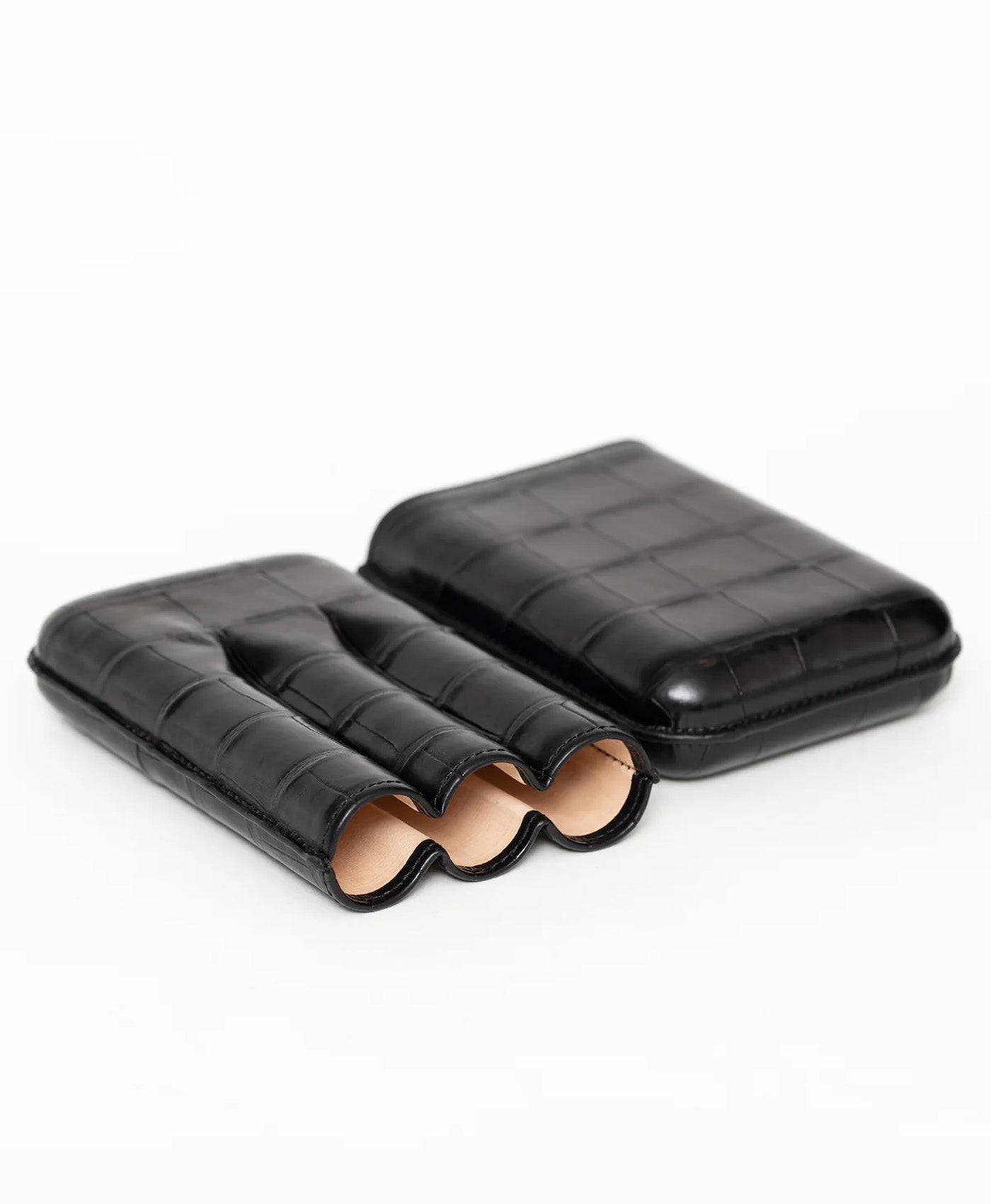 Etui negru 3 trabucuri piele crocodil