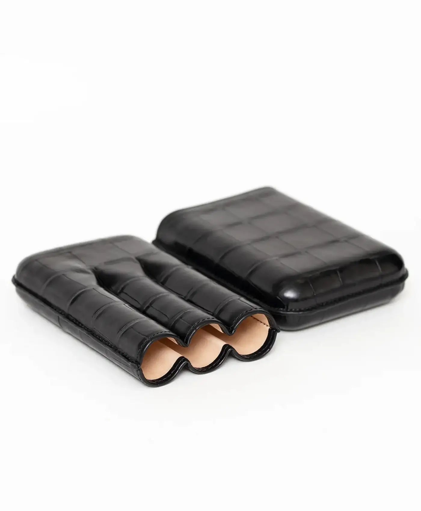 Black crocodile leather 3 cigar case