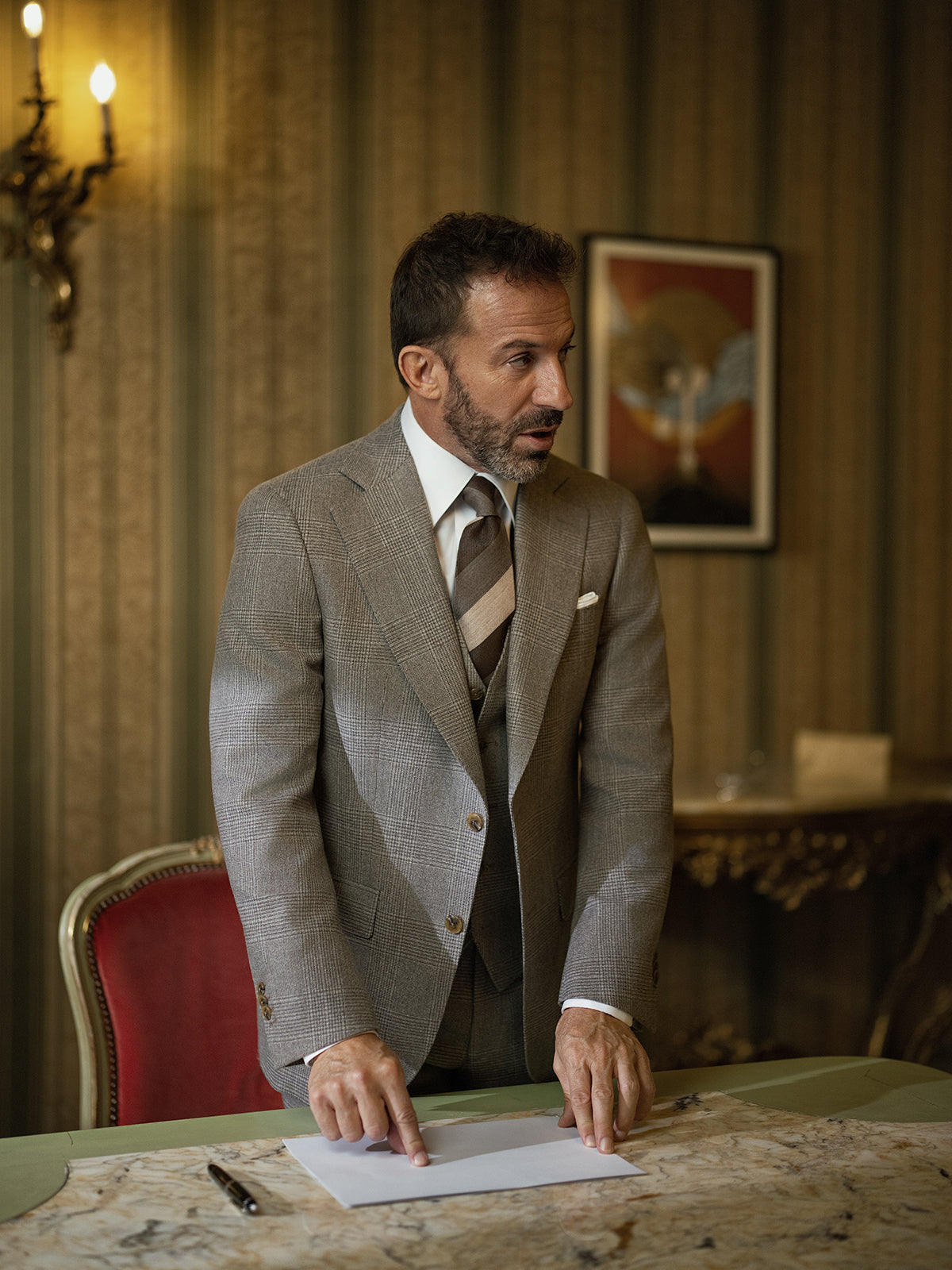 Costum 3 piese maro, Made to Measure, casmir si lana