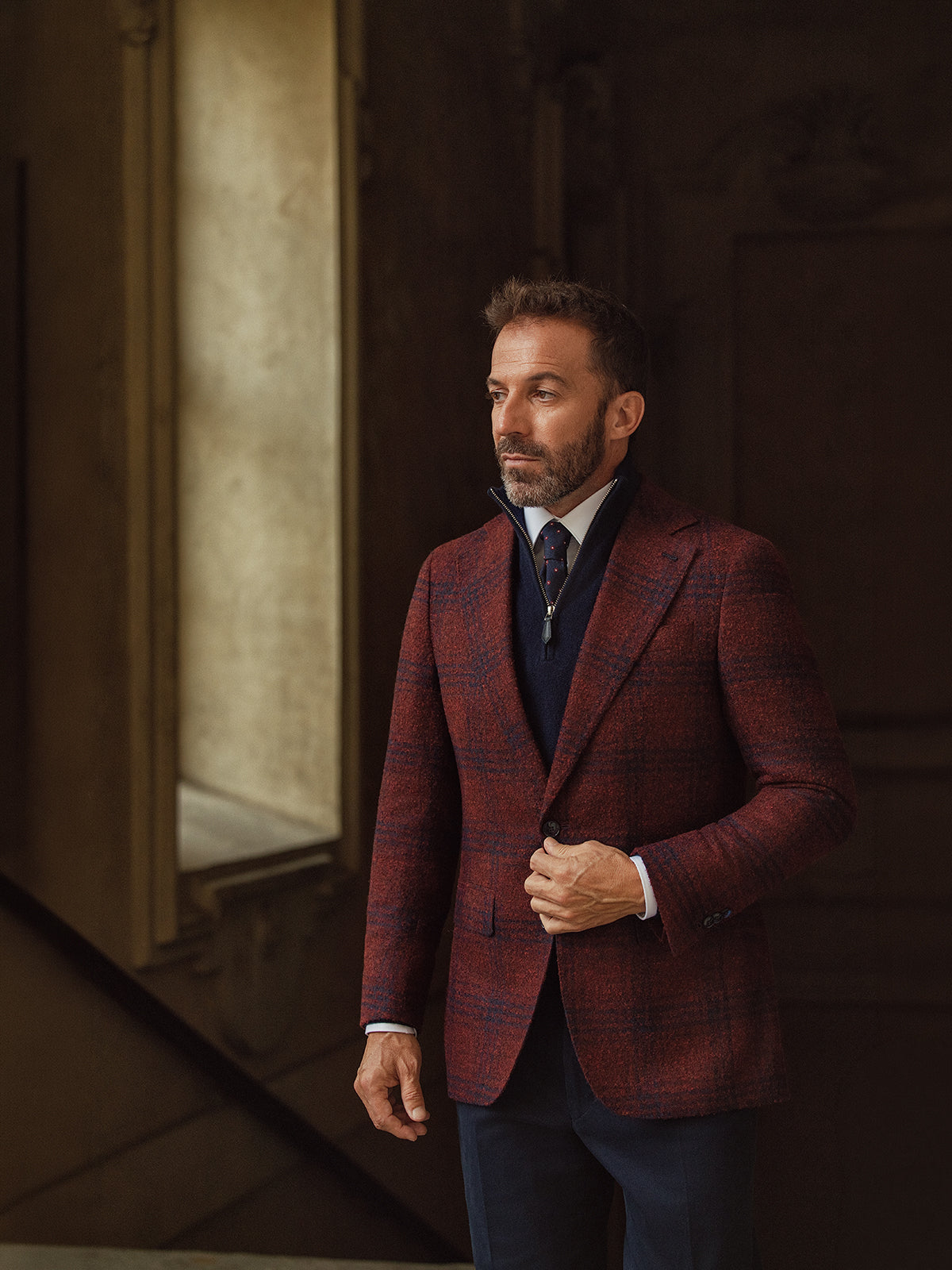 Sacou burgundy in carouri, Made to Measure, casmir