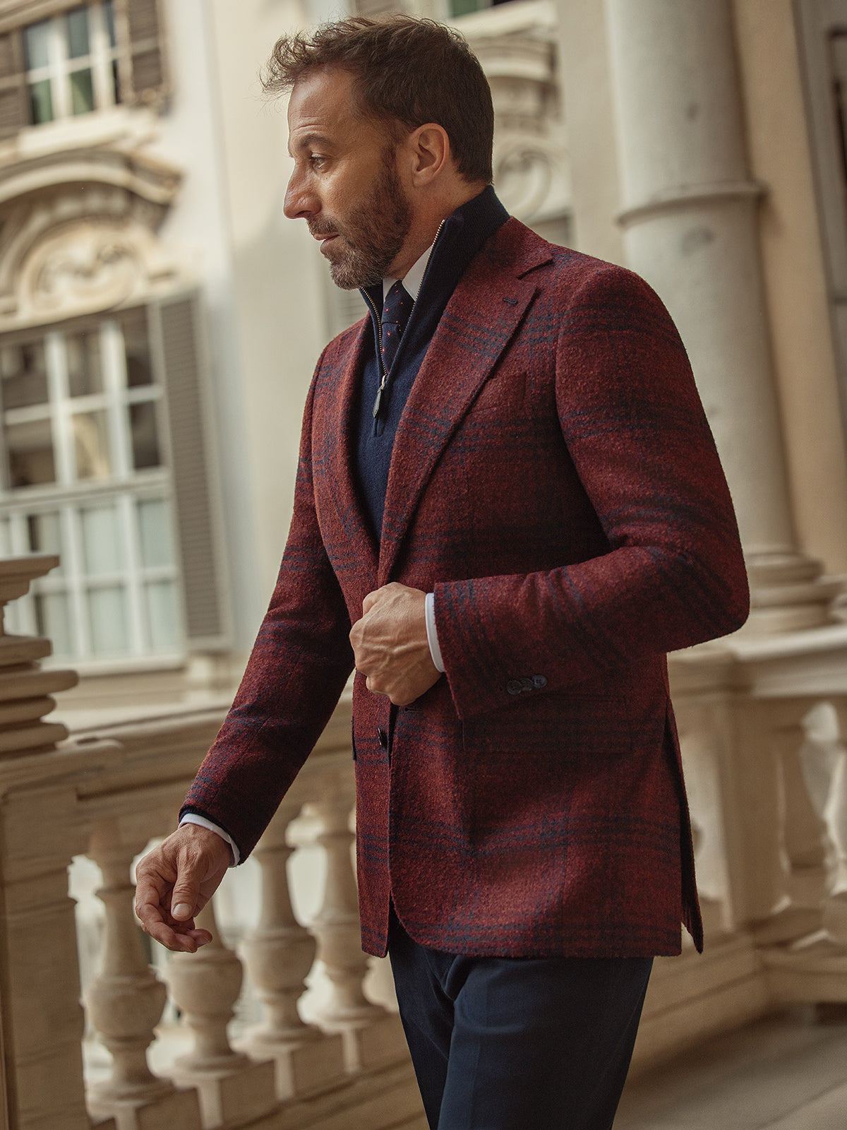 Sacou burgundy in carouri, Made to Measure, casmir