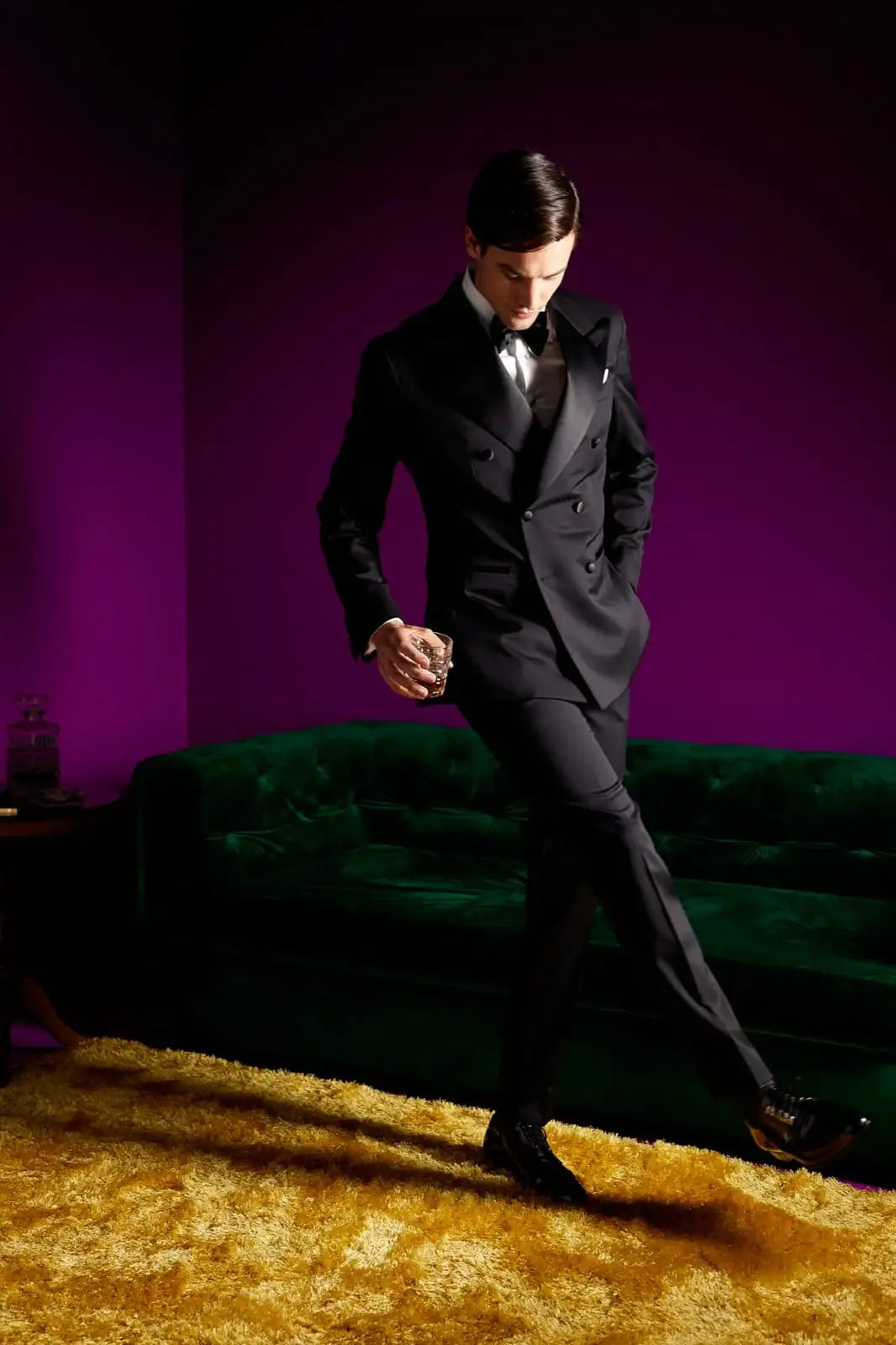 Black tuxedo jacket with two rows of buttons