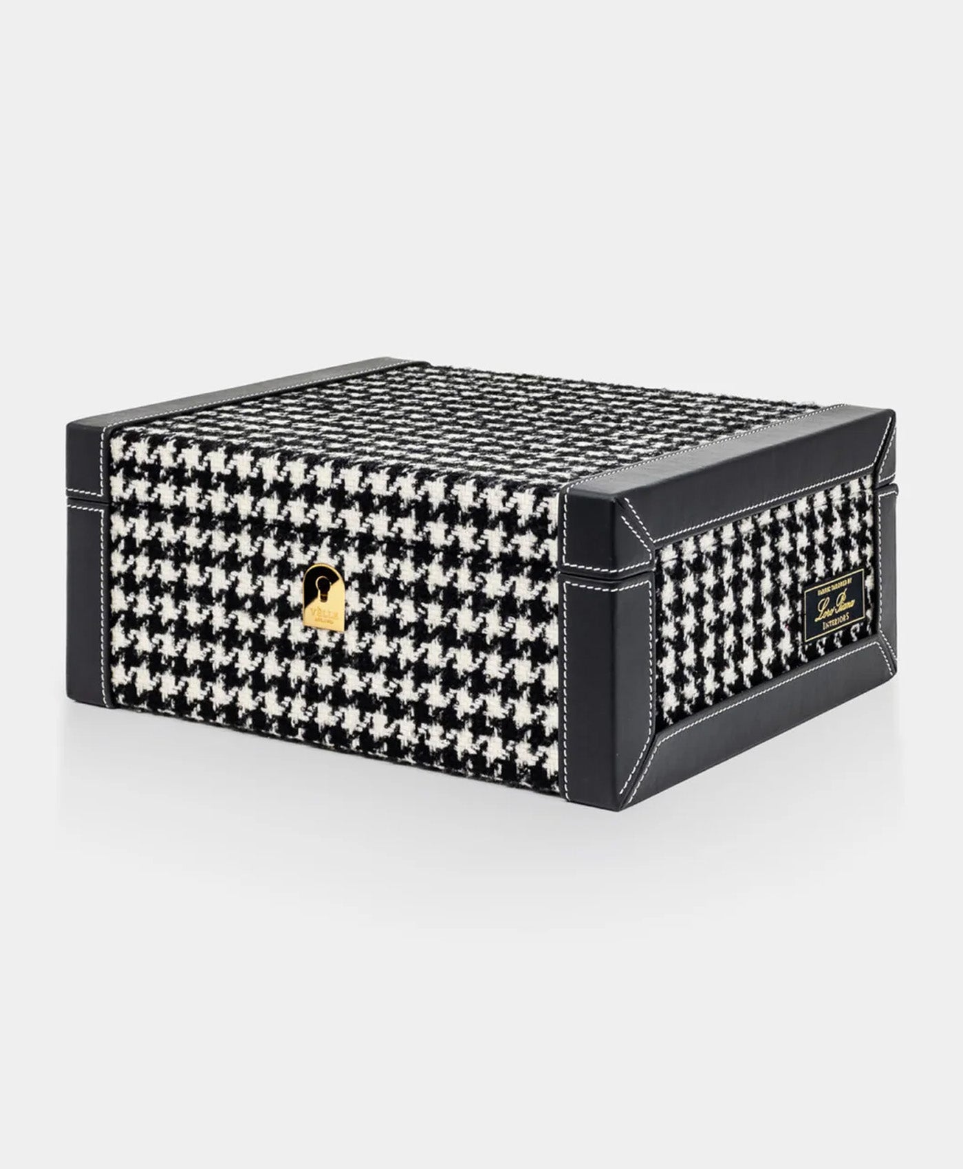 Cutie depozitare ceasuri tesatura Loro Piana houndstooth si piele