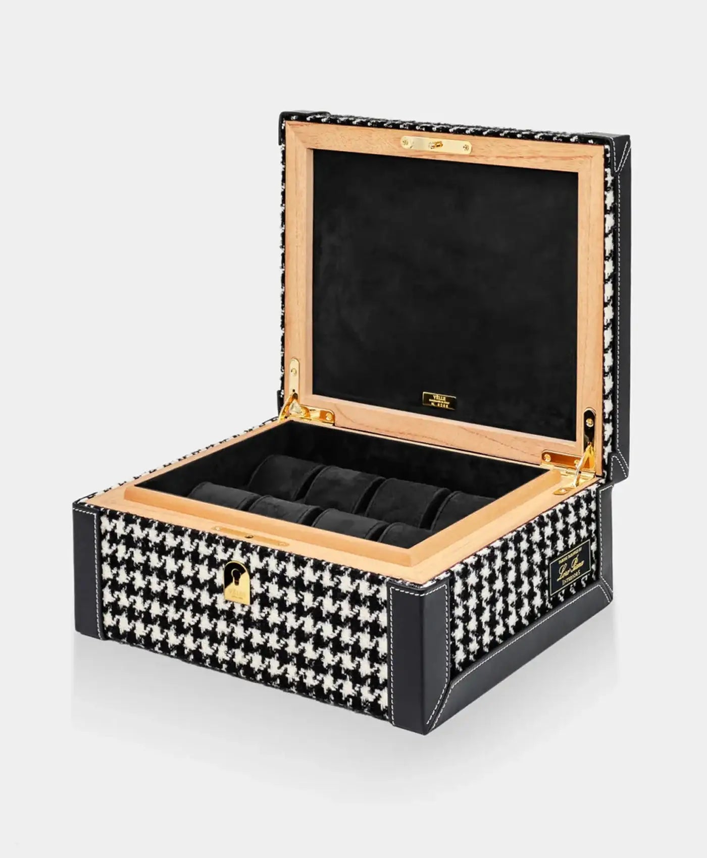 Cutie depozitare ceasuri tesatura Loro Piana houndstooth si piele