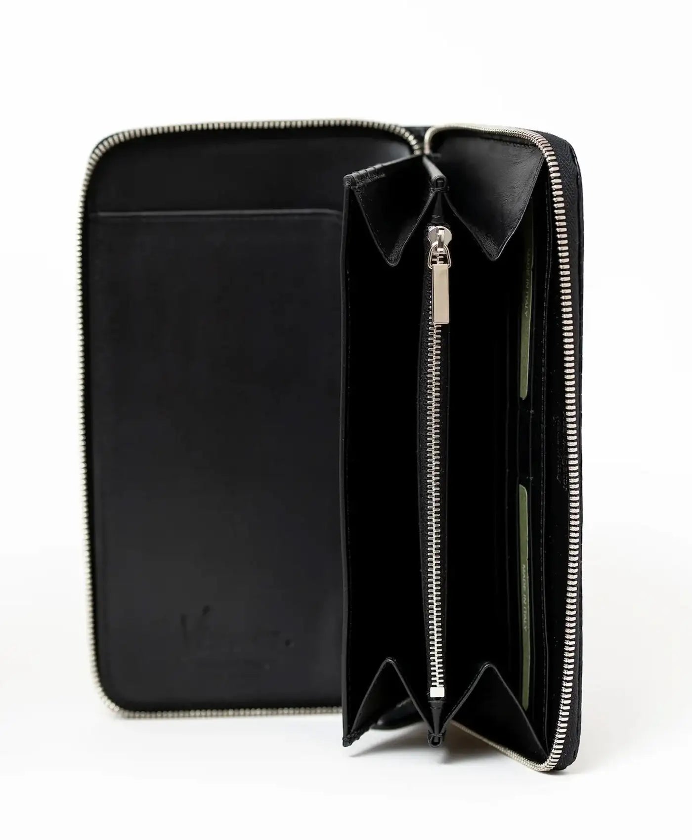 Portofel negru mat piele crocodil, de mana