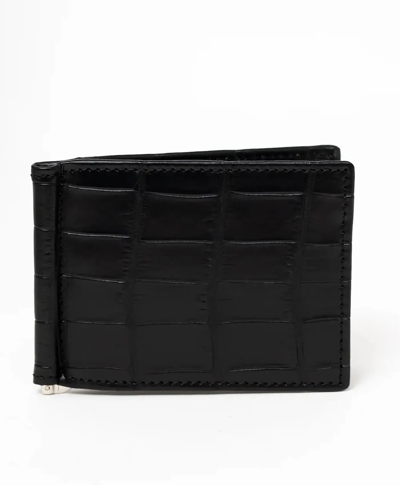 Portofel negru cu clips piele crocodil