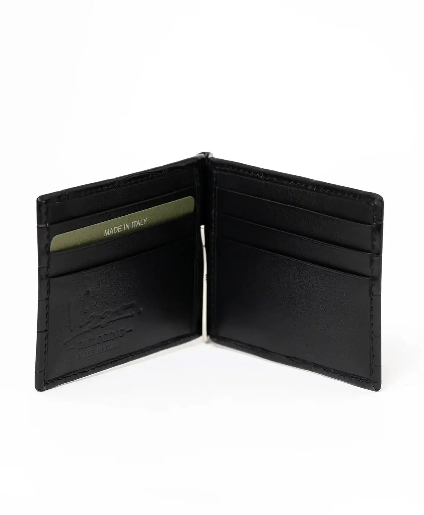 Portofel negru cu clips piele crocodil