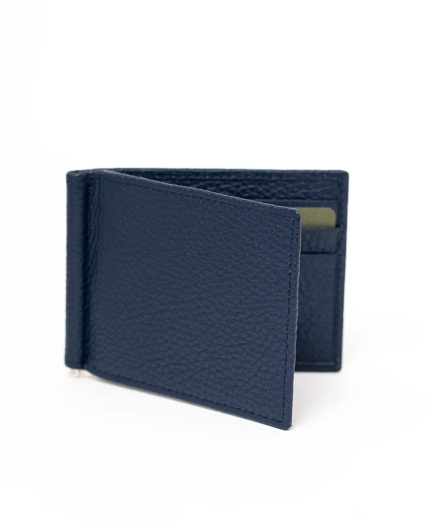 Portofel bleumarin cu clips piele vitel