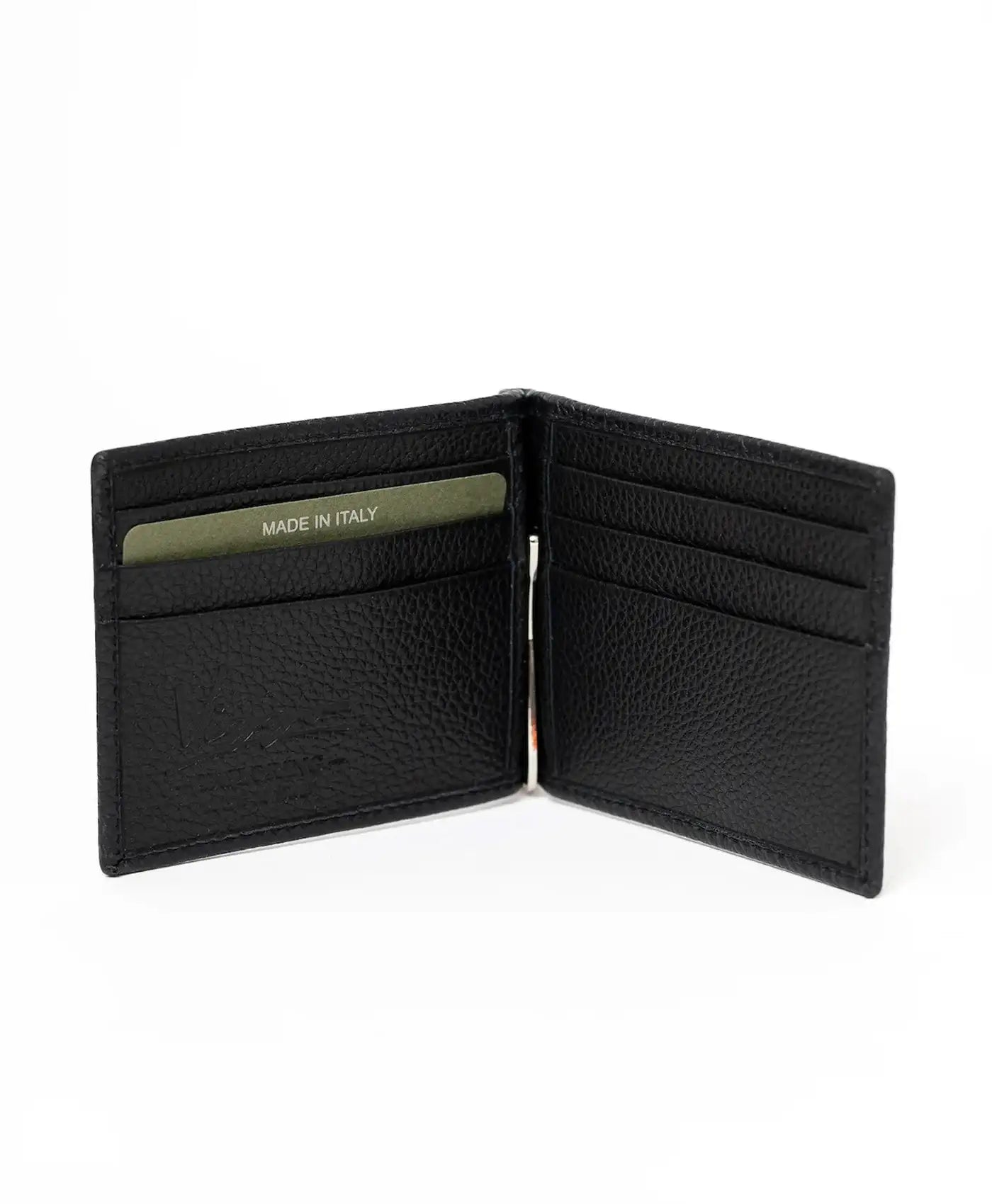 Black calfskin wallet with clip