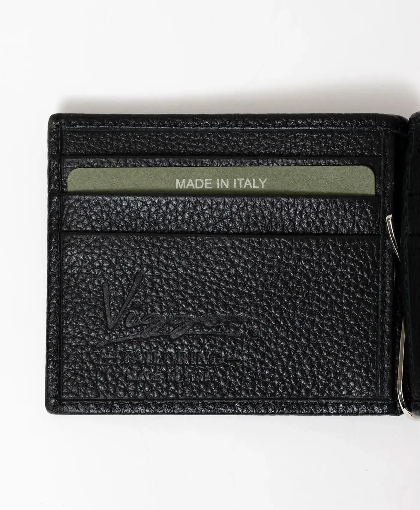 Black calfskin wallet with clip