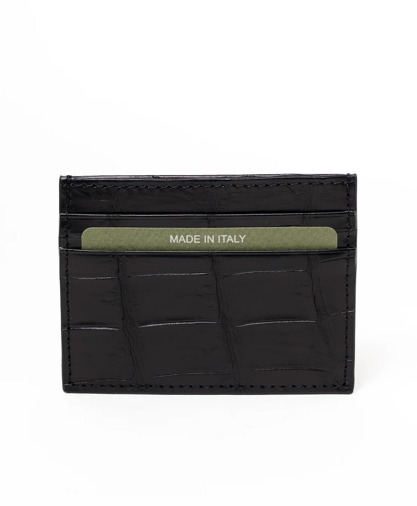 Port card clasic negru din piele crocodil