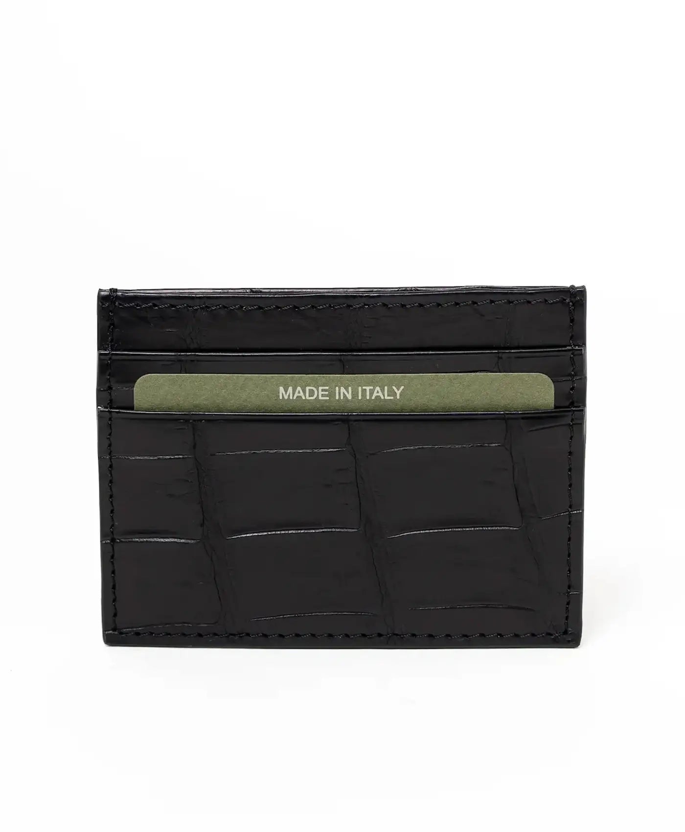 Port card clasic negru din piele crocodil