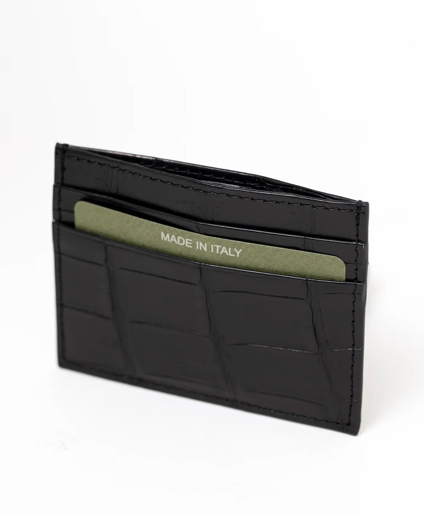 Port card clasic negru din piele crocodil