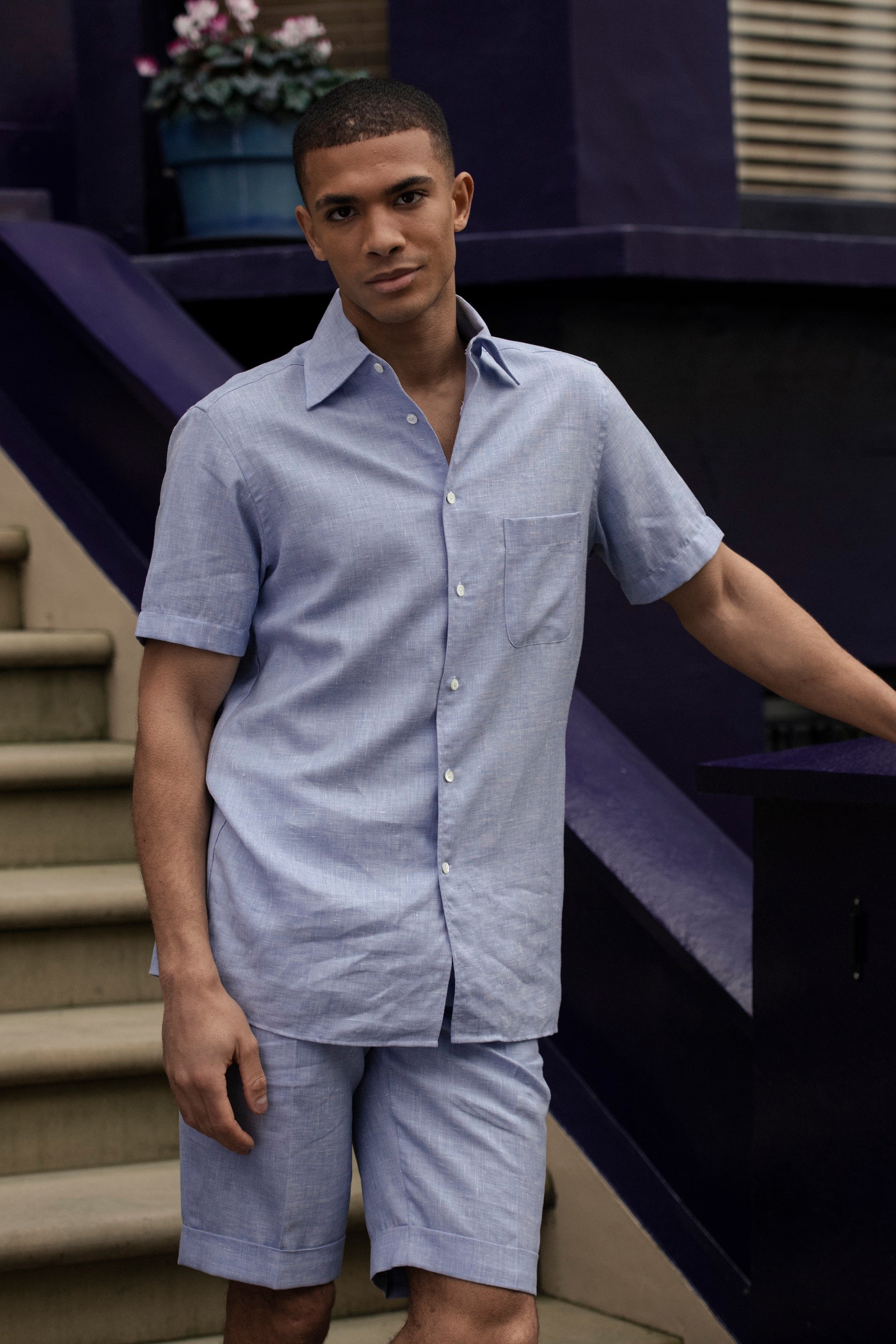 White shirt with houndstooth and leaf print