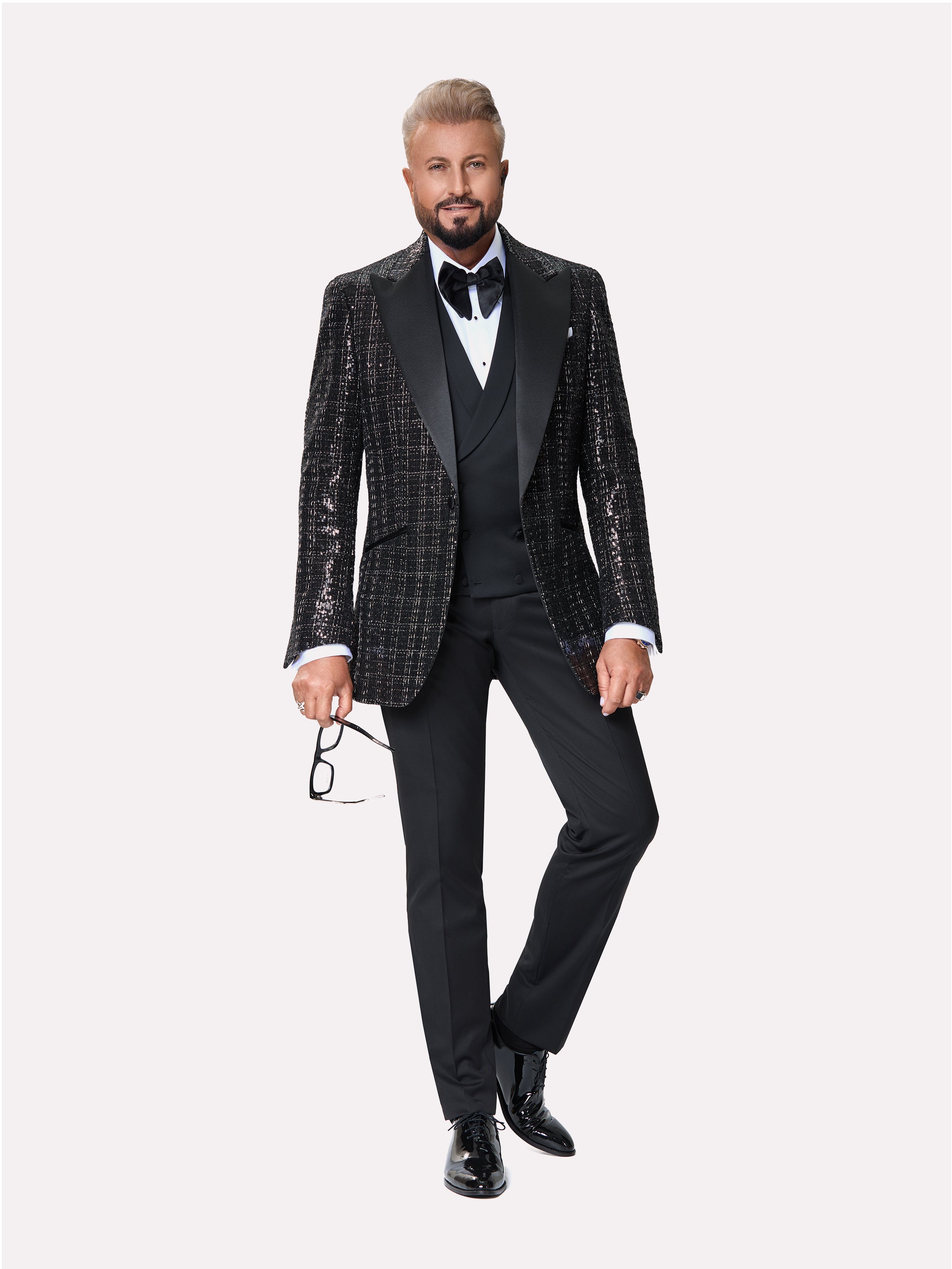 Sacou smoking made to measure cu paiete in carouri albe