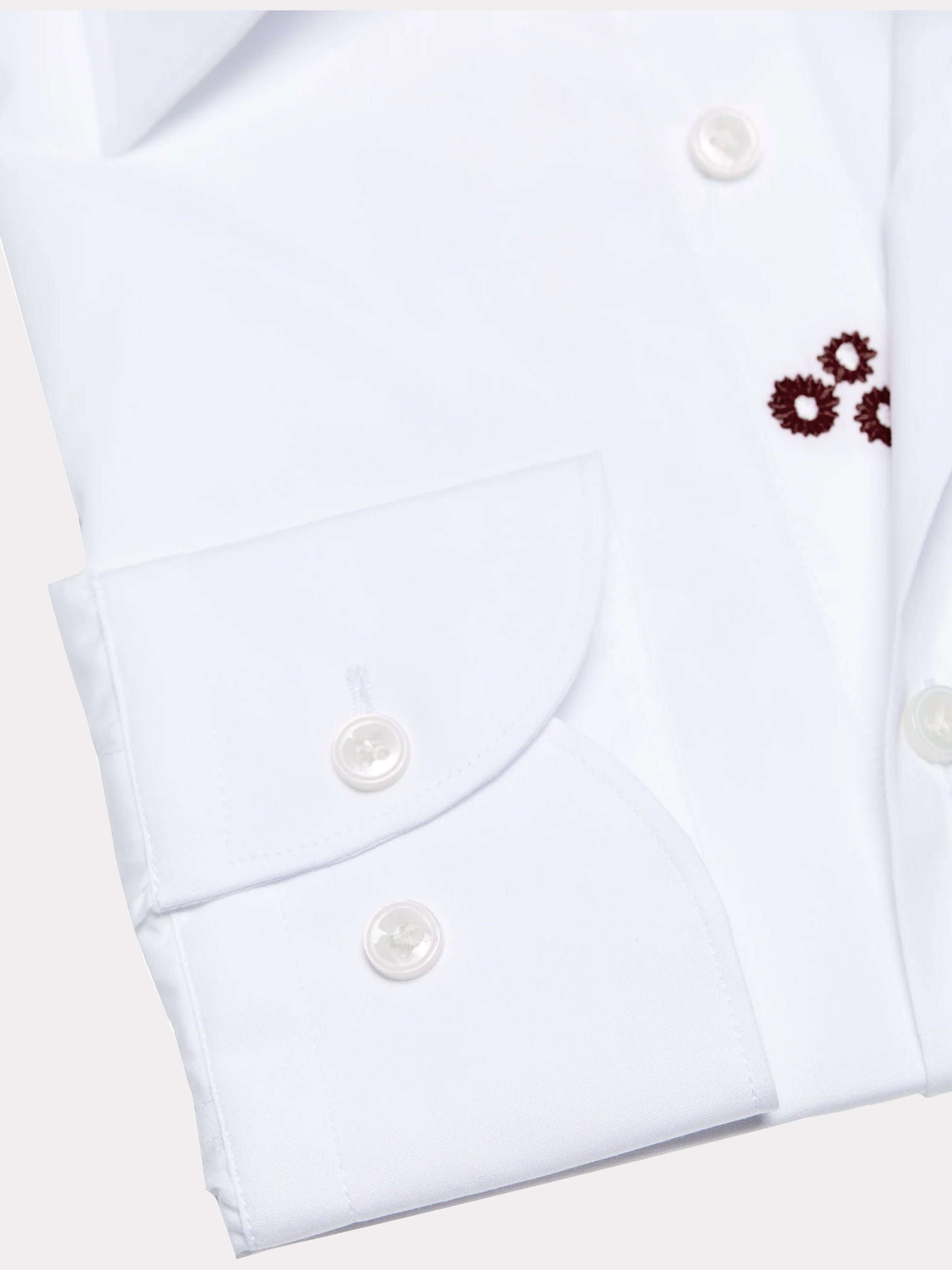 White non-iron shirt with brown hidden flower