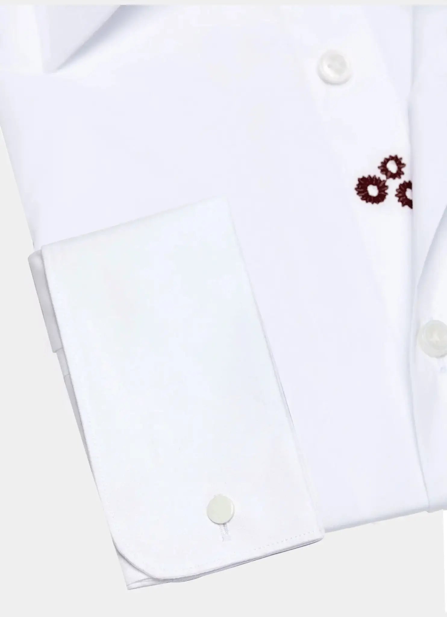 White non-iron shirt with brown hidden flower, cufflinks