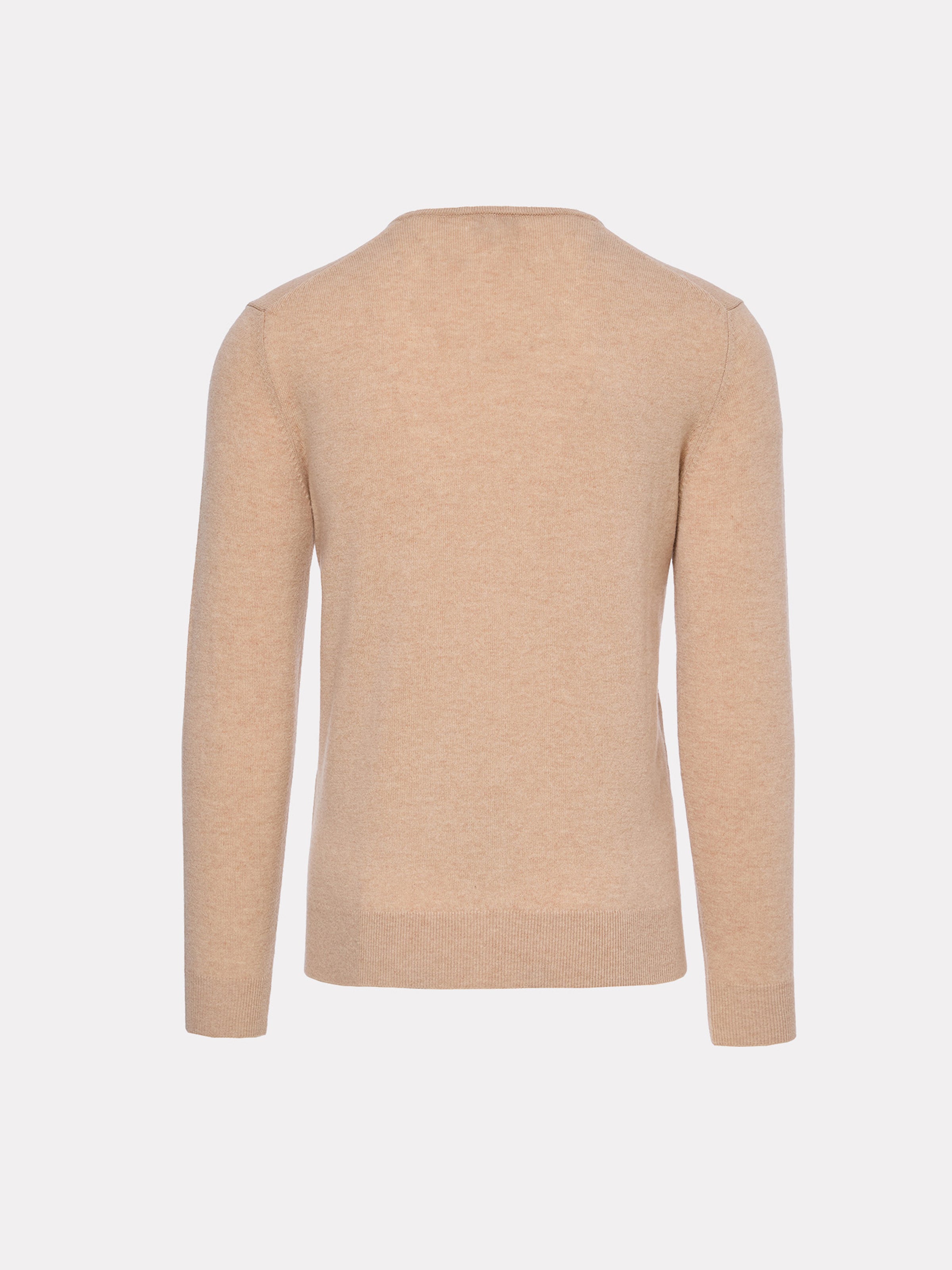 Pulover din lana merino si casmir, decolteu in V, beige