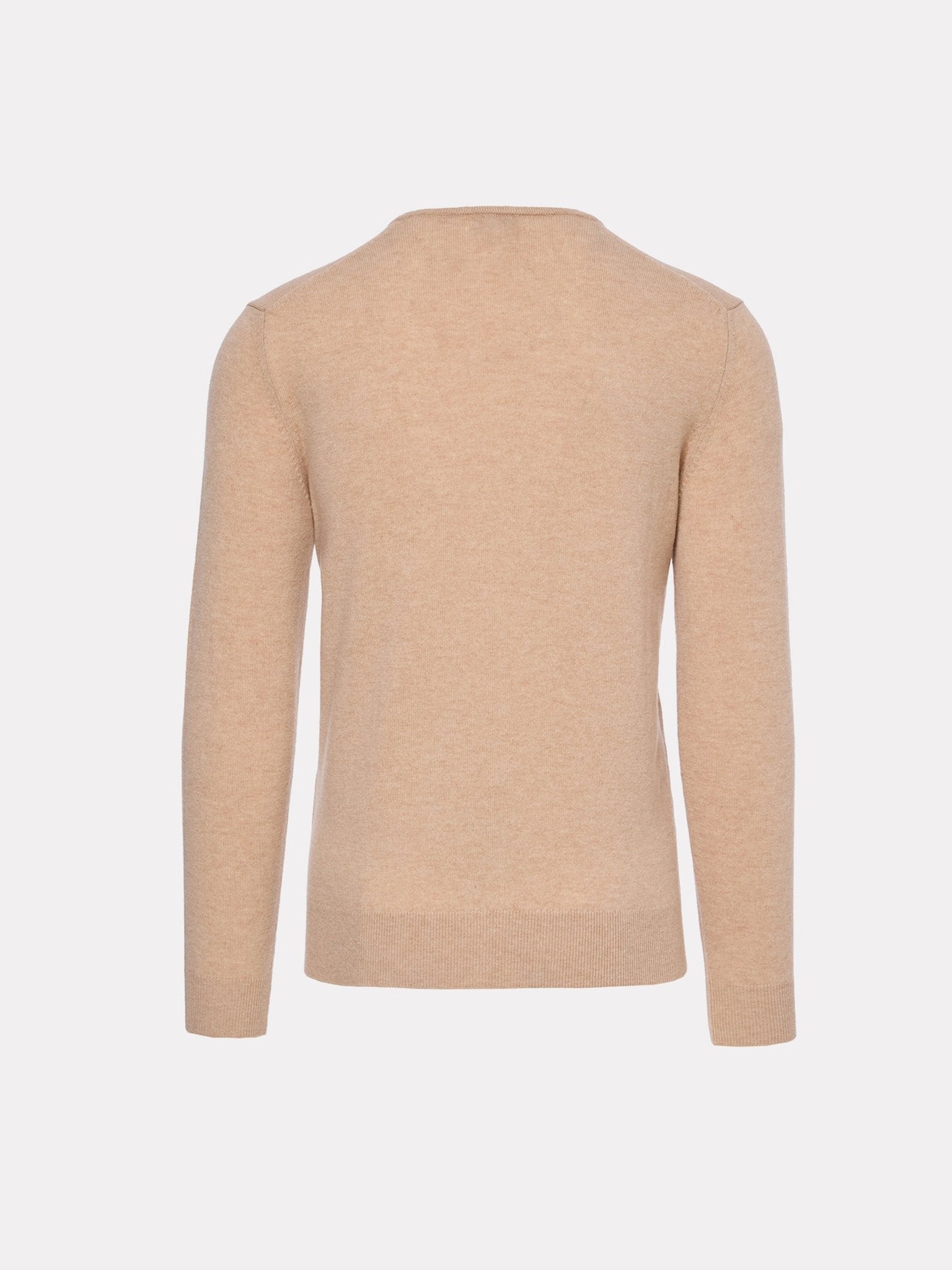 Pulover din lana merino si casmir, decolteu in V, beige - Viggo