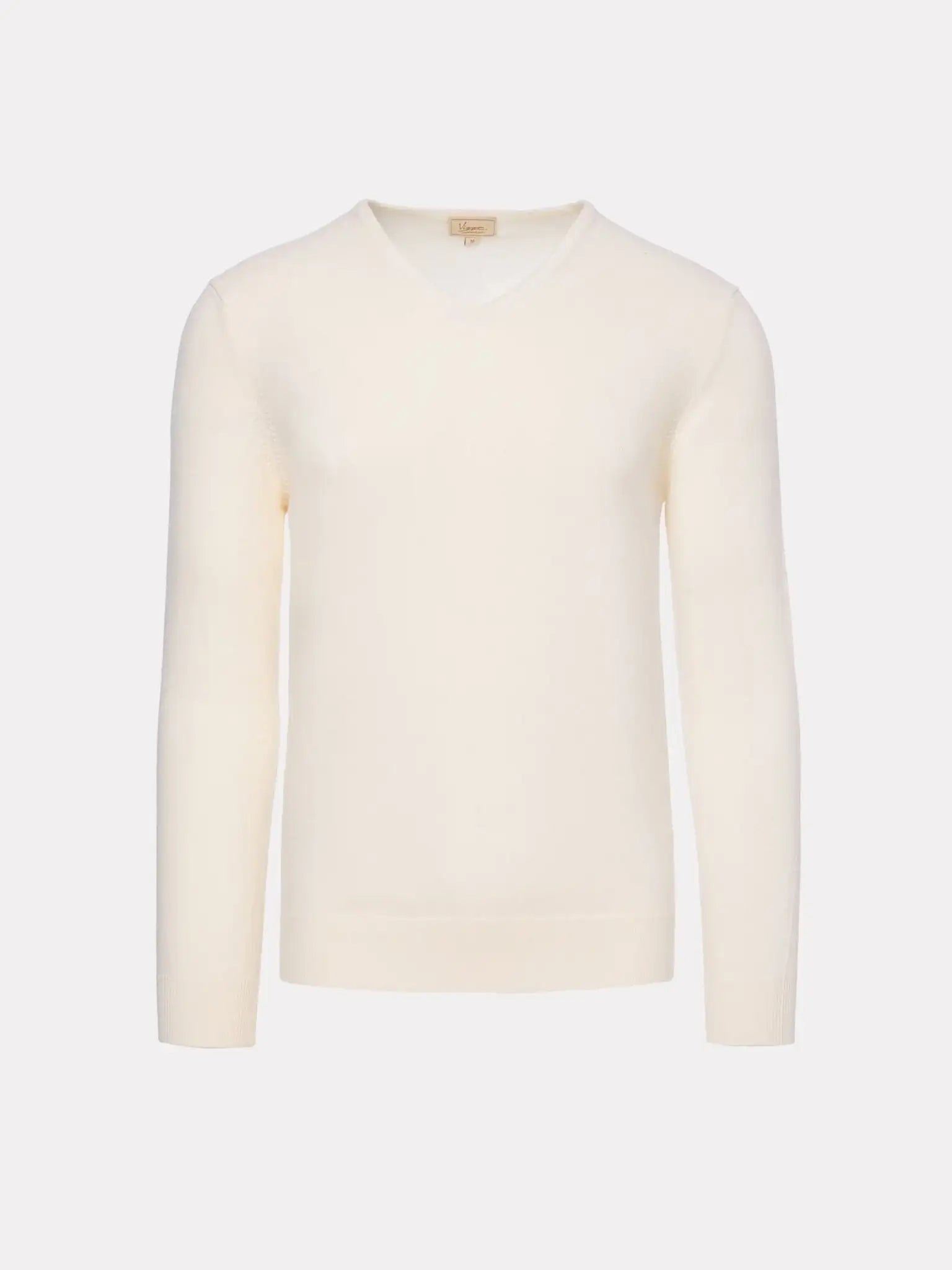White sweater with V-neck made of merino wool and cashmere