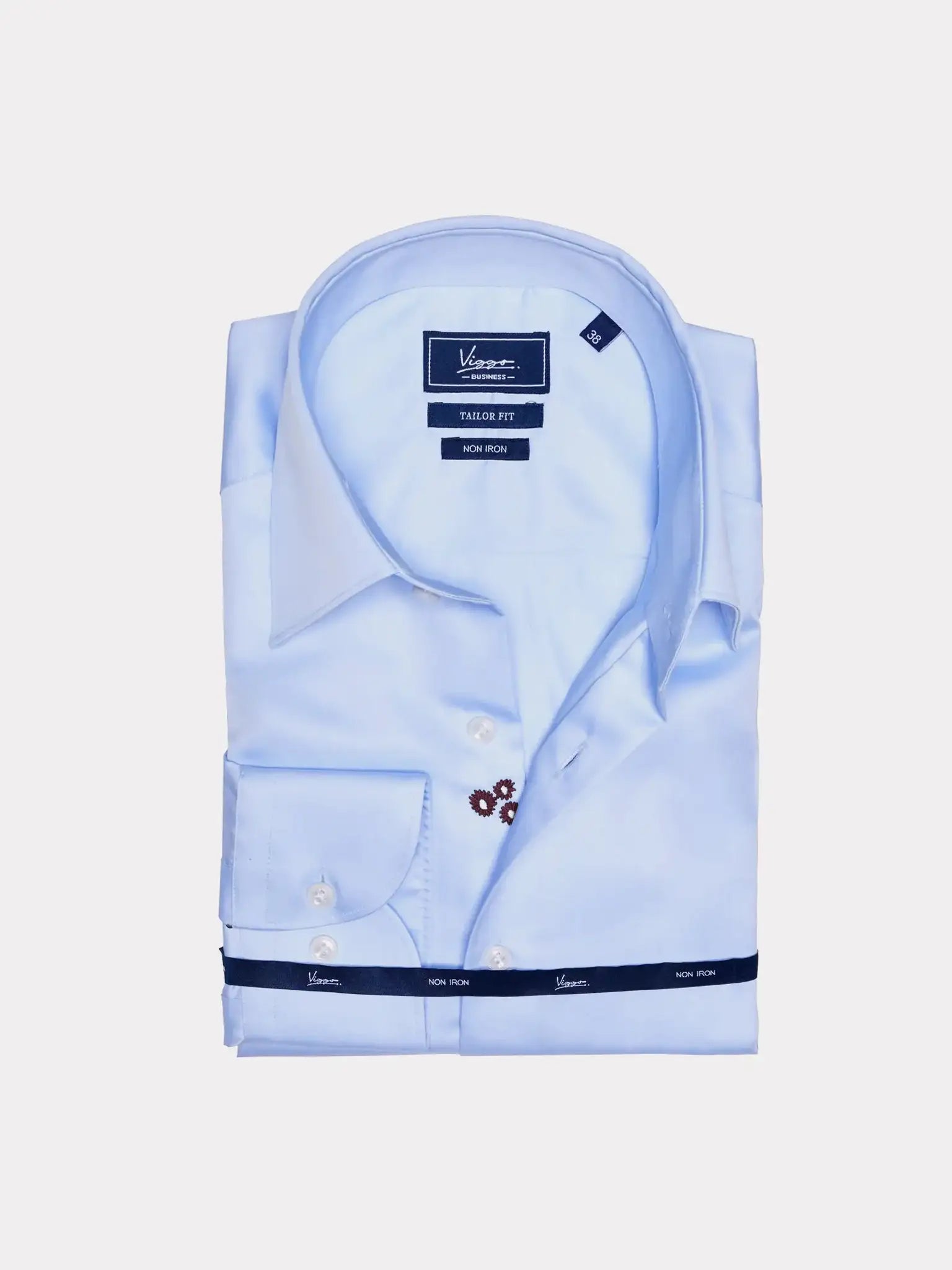 Camasa bleu non iron cu floare ascunsa maro