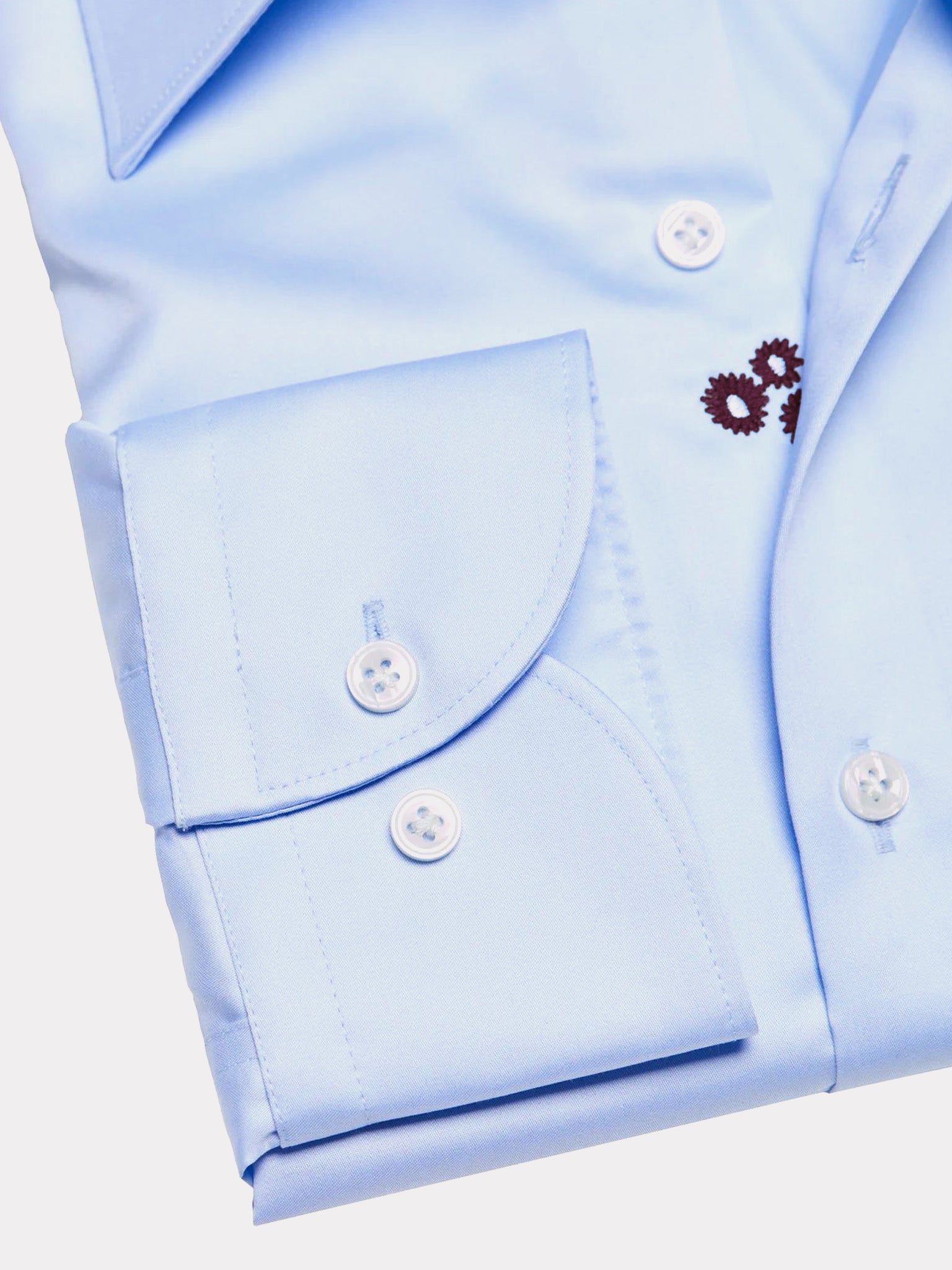 Blue non-iron shirt with blue hidden flower