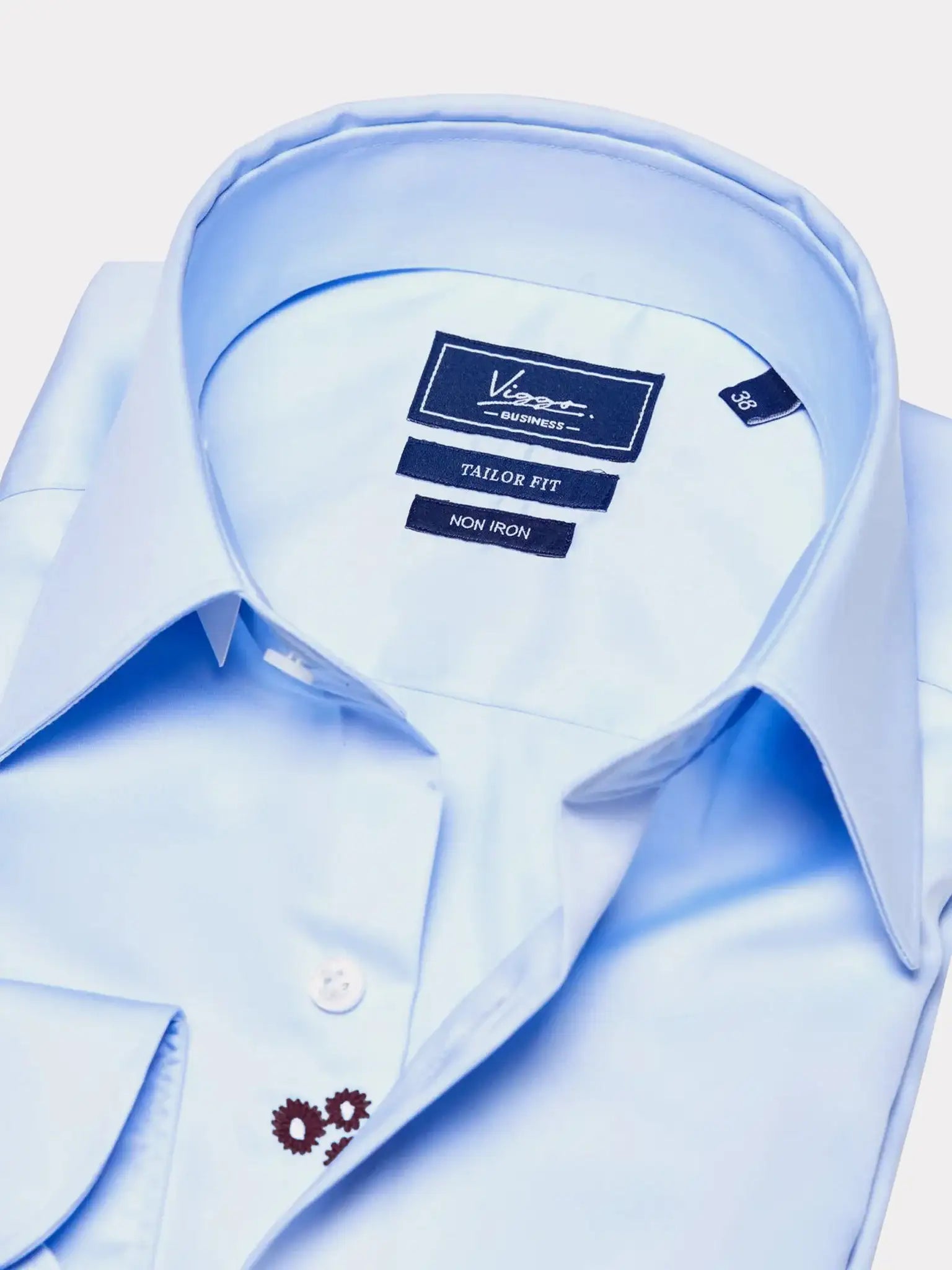 Camasa bleu non iron cu floare ascunsa maro