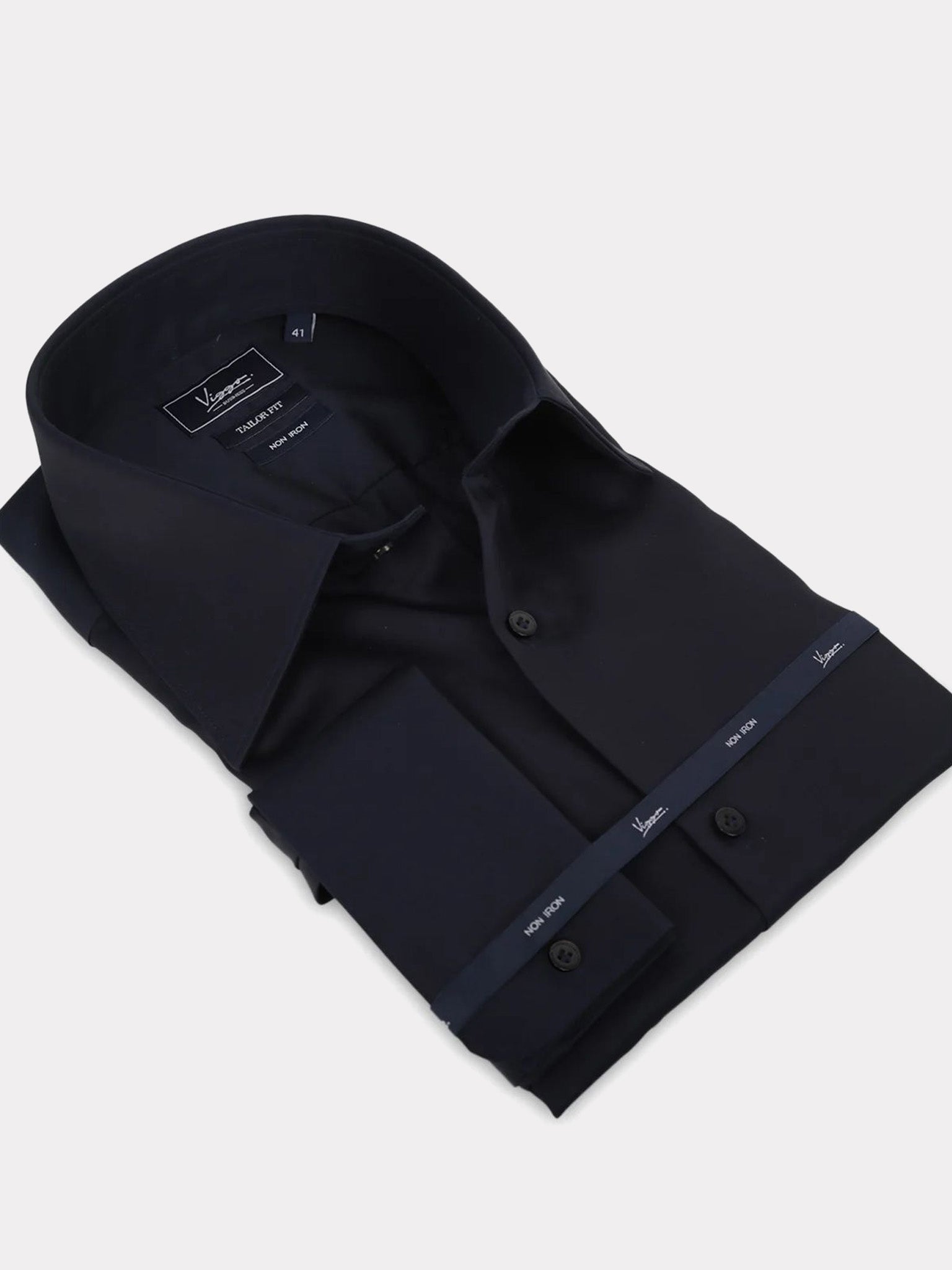 Navy non-iron shirt, button cuffs